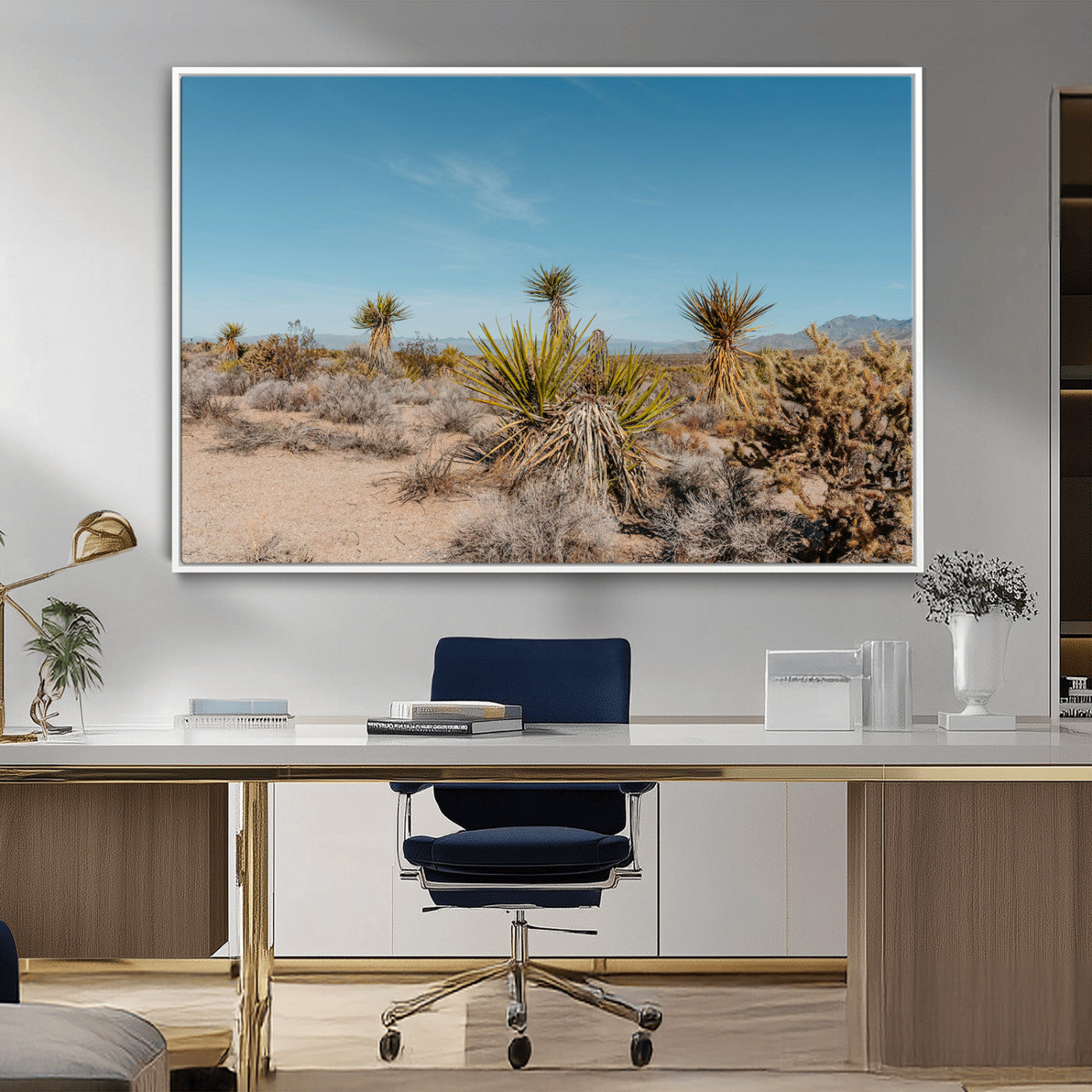 35156165-MGV-CV-36X24-Joshua Tree Wall Art Canvas Print – Framed Desert Landscape Warm Earth Tones Southwestern Minimalist Artwork for Home, Office