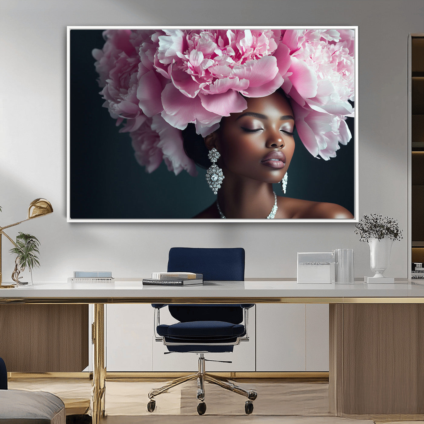 -Black Beauty Petal Crown Wall Art Canvas Print – Floral Petal Headpiece Elegant Design, Petal Inspired Artwork for Home, Office