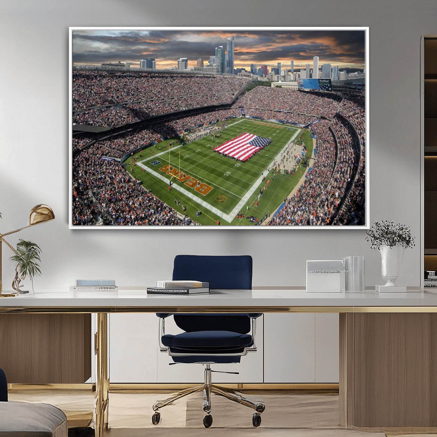98106777-MGV-FC-36X24_White-Chicago Bears Soldiers Field Wall Art Canvas Print – Framed Football Stadium Artwork for Home, Office, Living Room
