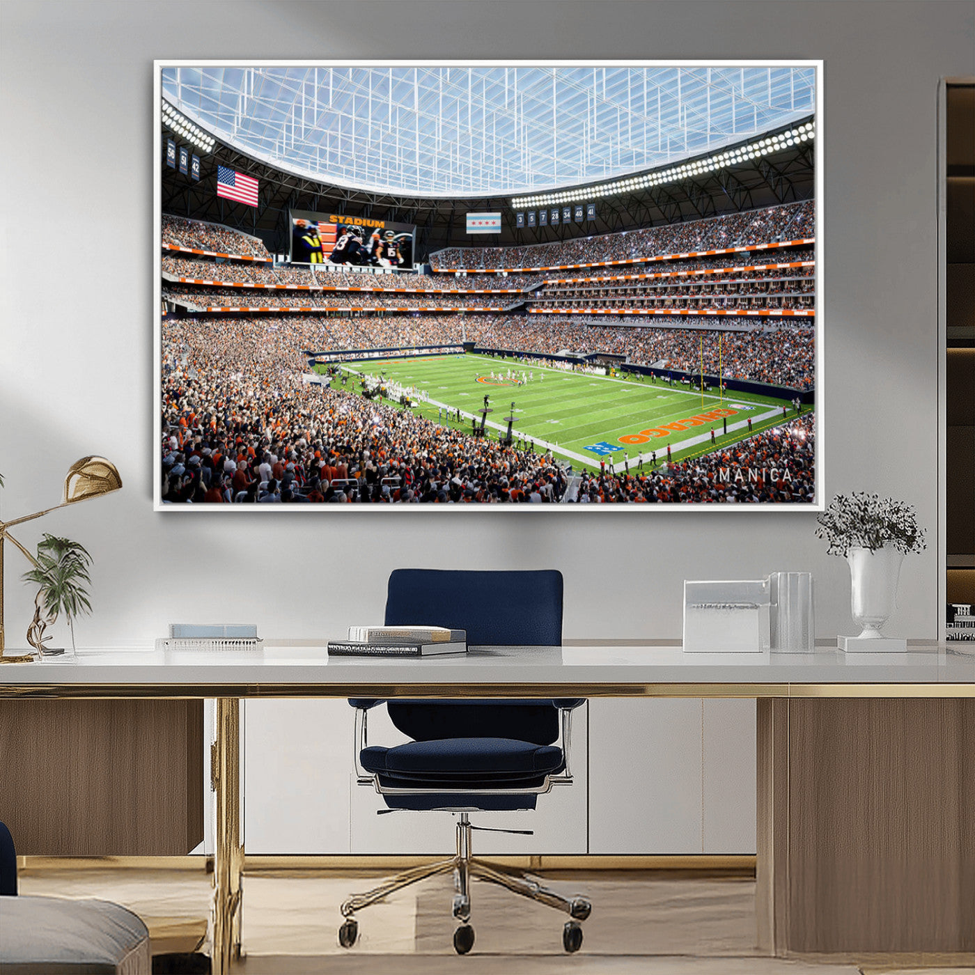 32530647-MGV-FC-36X24_White-Chicago Bears Soldiers Field Wall Art Canvas Print – Framed Football Stadium Artwork for Home, Office, Living Room