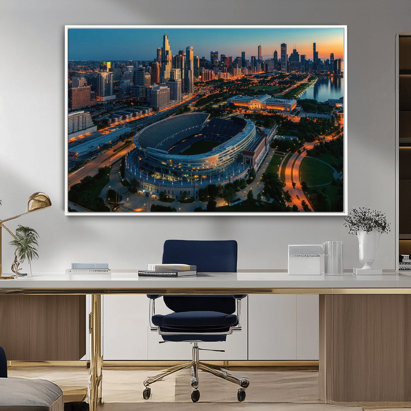 36690345-MGV-FC-36X24_White-Chicago Bears Soldiers Field Wall Art Canvas Print – Framed Football Stadium Artwork for Home, Office, Living Room