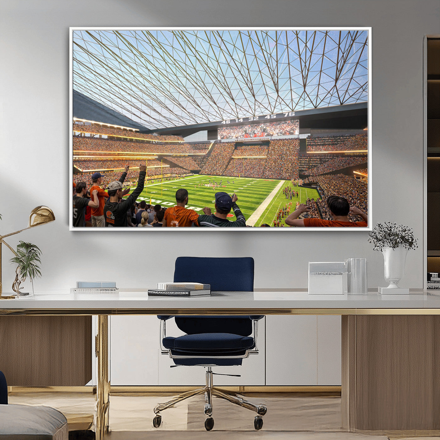 81960112-MGV-FC-36X24_White-Cleveland Browns Stadium Wall Art Canvas Print – Framed NFL Football Arena Artwork for Home, Office, Living Room