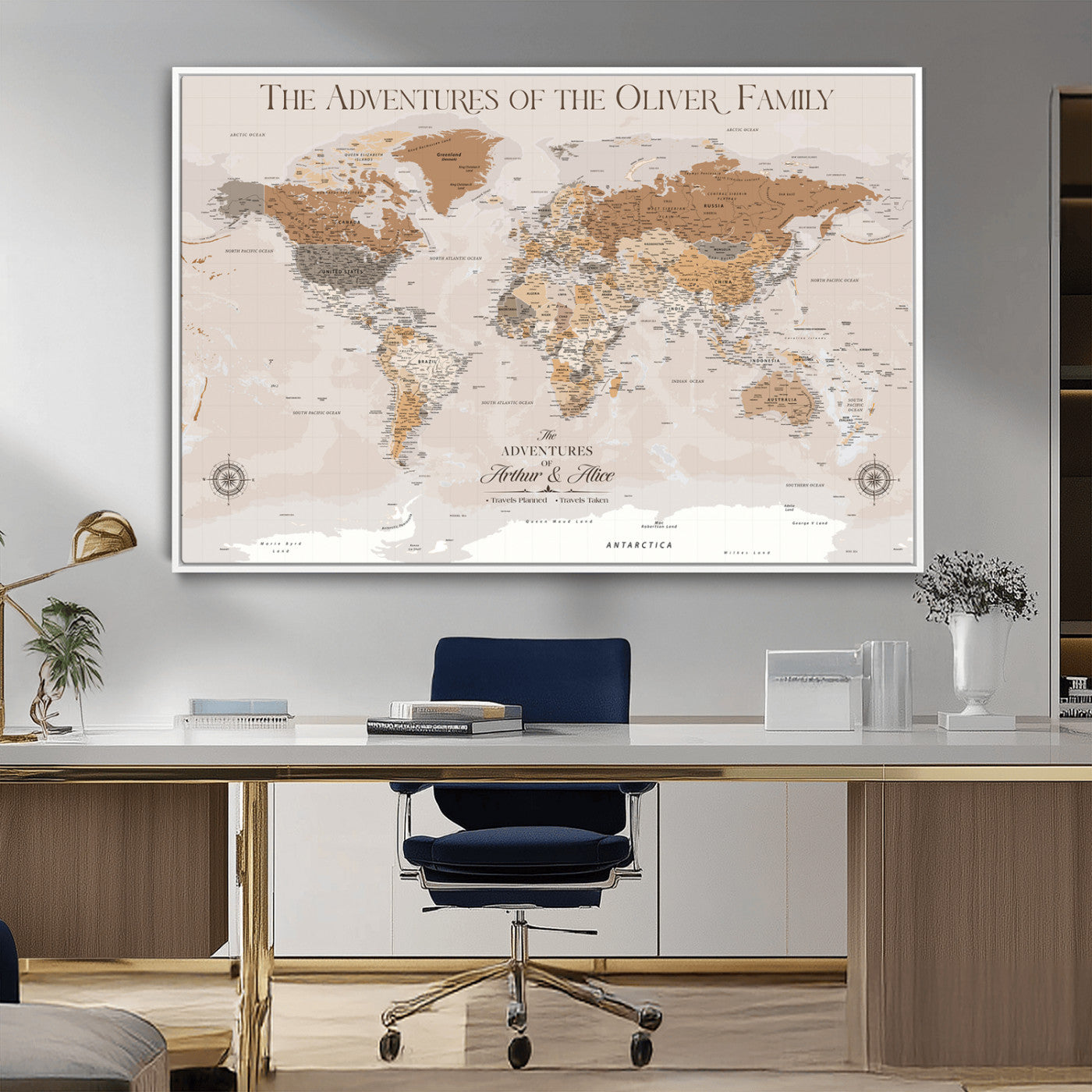 43101120-MGV-FC-36X24_White-Personalized Push Pin World Map Canvas – Custom Framed Travel Tracker Wall Art, Large Adventure Map with Pins for Home, Office