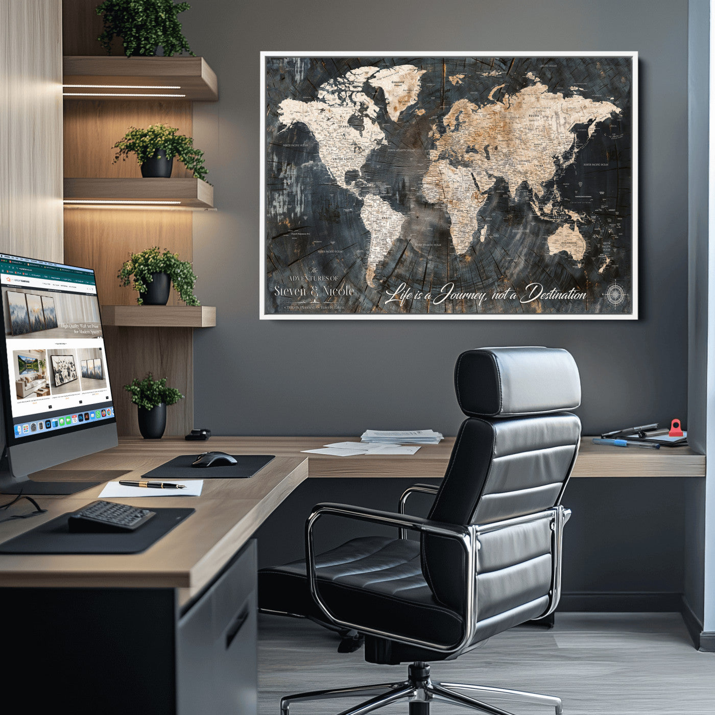 -Personalized Framed Travel Tracker Map – Custom World Canvas Wall Art with Push Pins, Perfect for Home or Office Decor