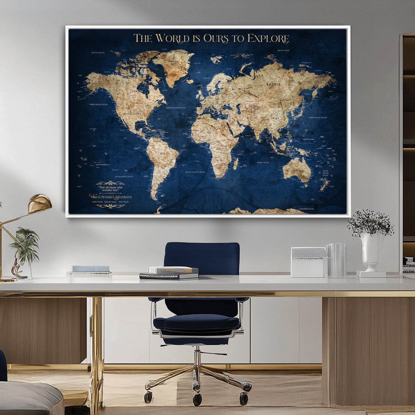 -Personalized Push Pin World Map Canvas Print – Custom Travel Tracker Wall Art, Framed Adventure Map Gift for Couples