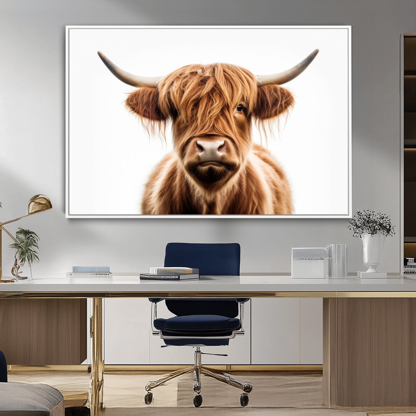 637908607-MGV-FC-36X24_Walnut-Scottish Highland Cow Canvas Print, Framed Highland Cow Canvas Home Decor