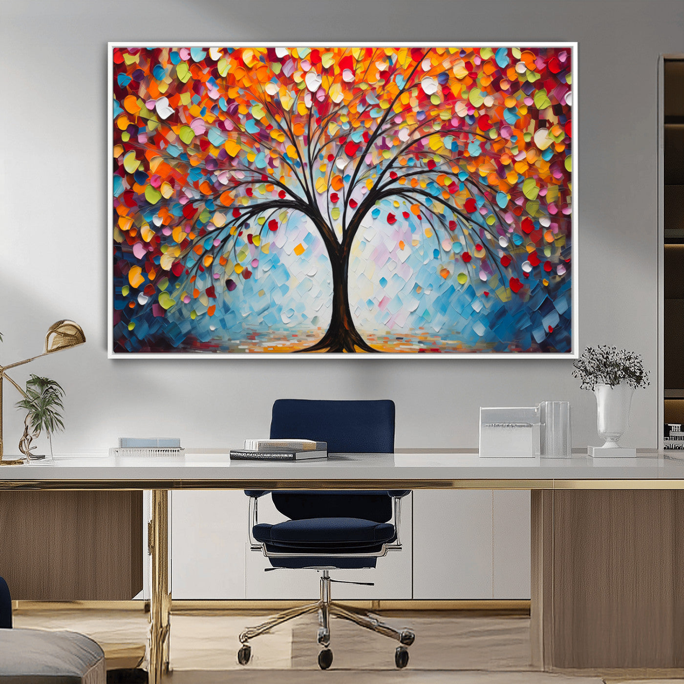 HS2447-MGV-FC-36X24_White-Vibrant Tree of Life Canvas Wall Art – Colorful Abstract Nature in Modern Decor - Ready to Hang