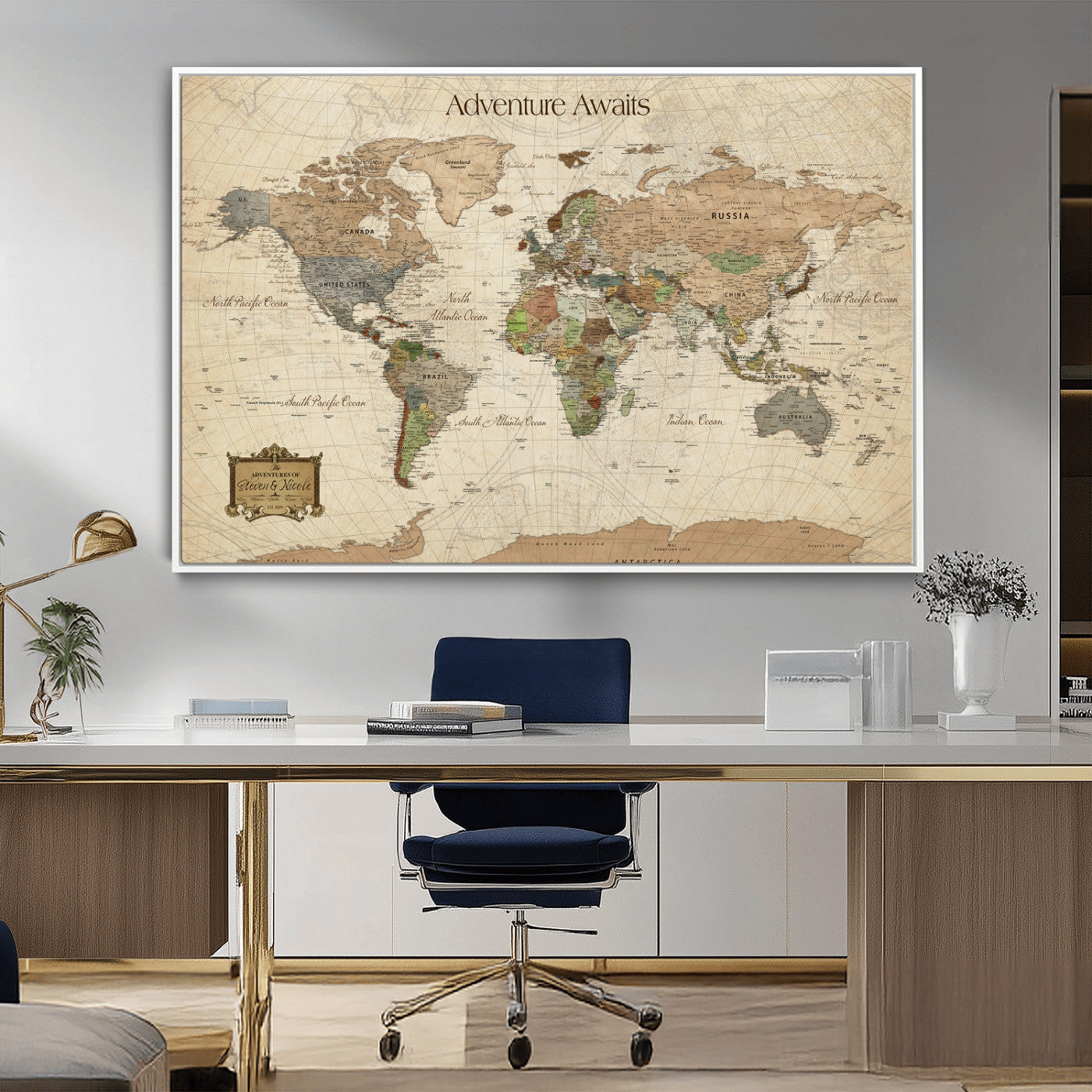33020399-MGV-CV-36X24-Personalized World Map Canvas Print – Custom Push Pin Travel Tracker Map Anniversary Gift for Couples for Home, Office