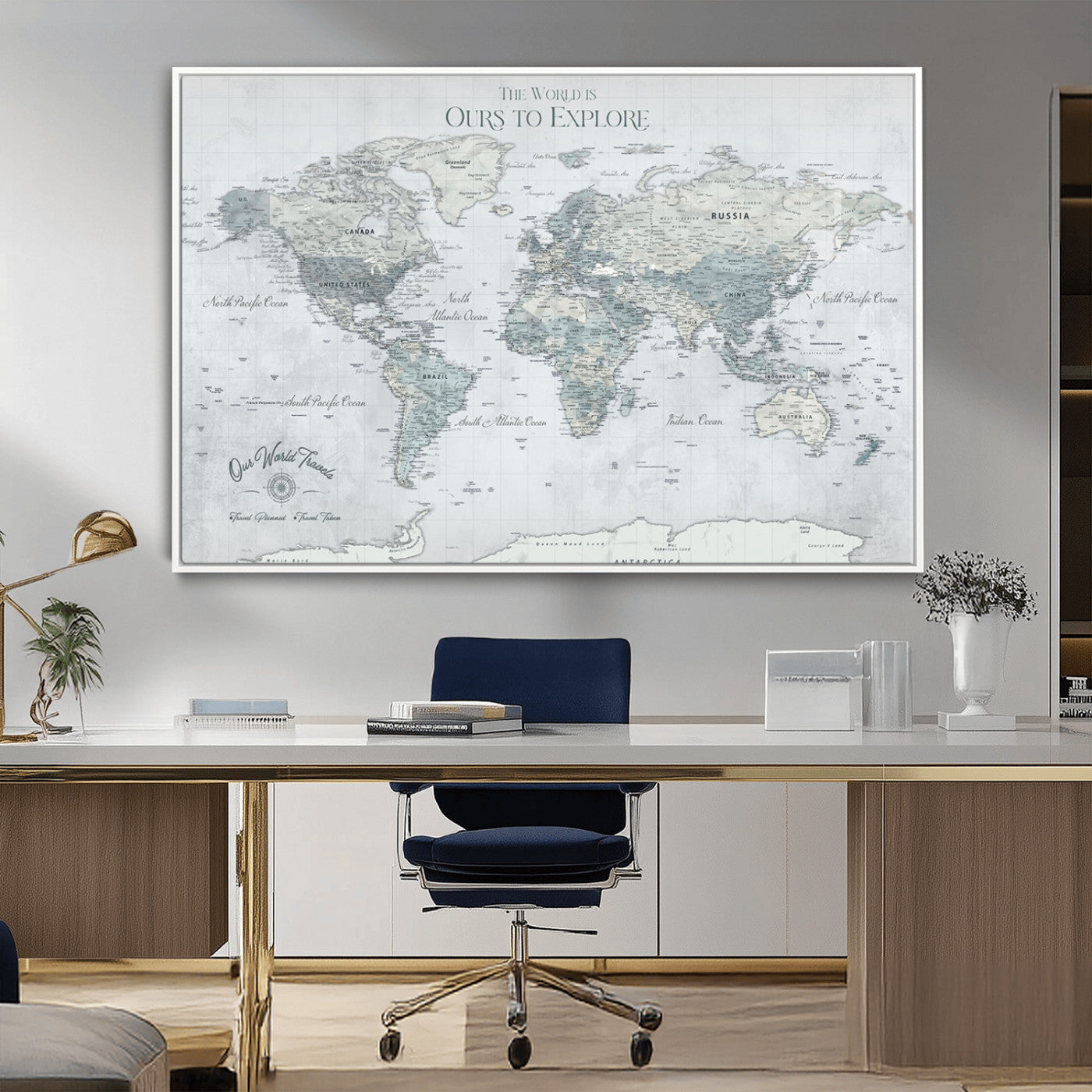 -Personalized Push Pin World Map Canvas Print – Custom Adventure Travel Map Framed Wall Art Gift for home, office