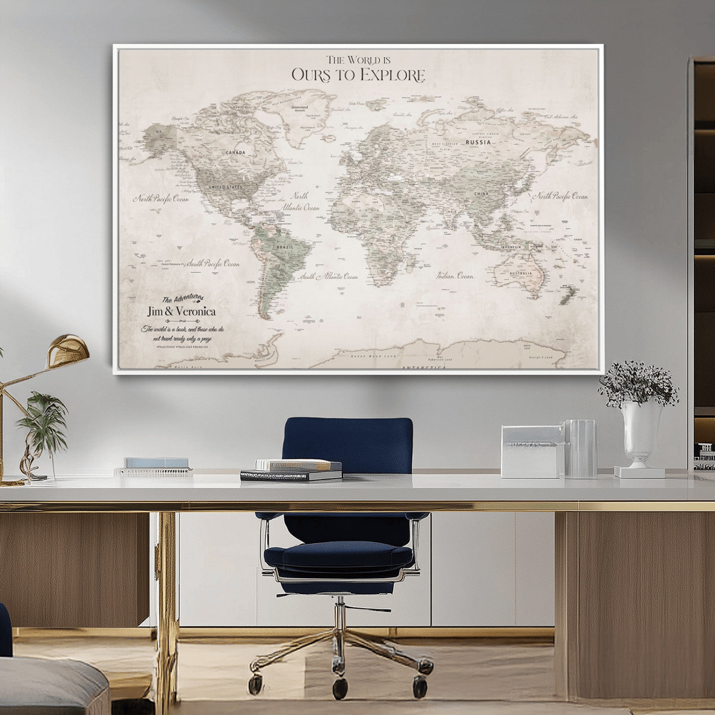 -Personalized Push Pin World Map Wall Art Canvas Print – Custom Framed Travel Tracker Gift for Couples or Family for home, office