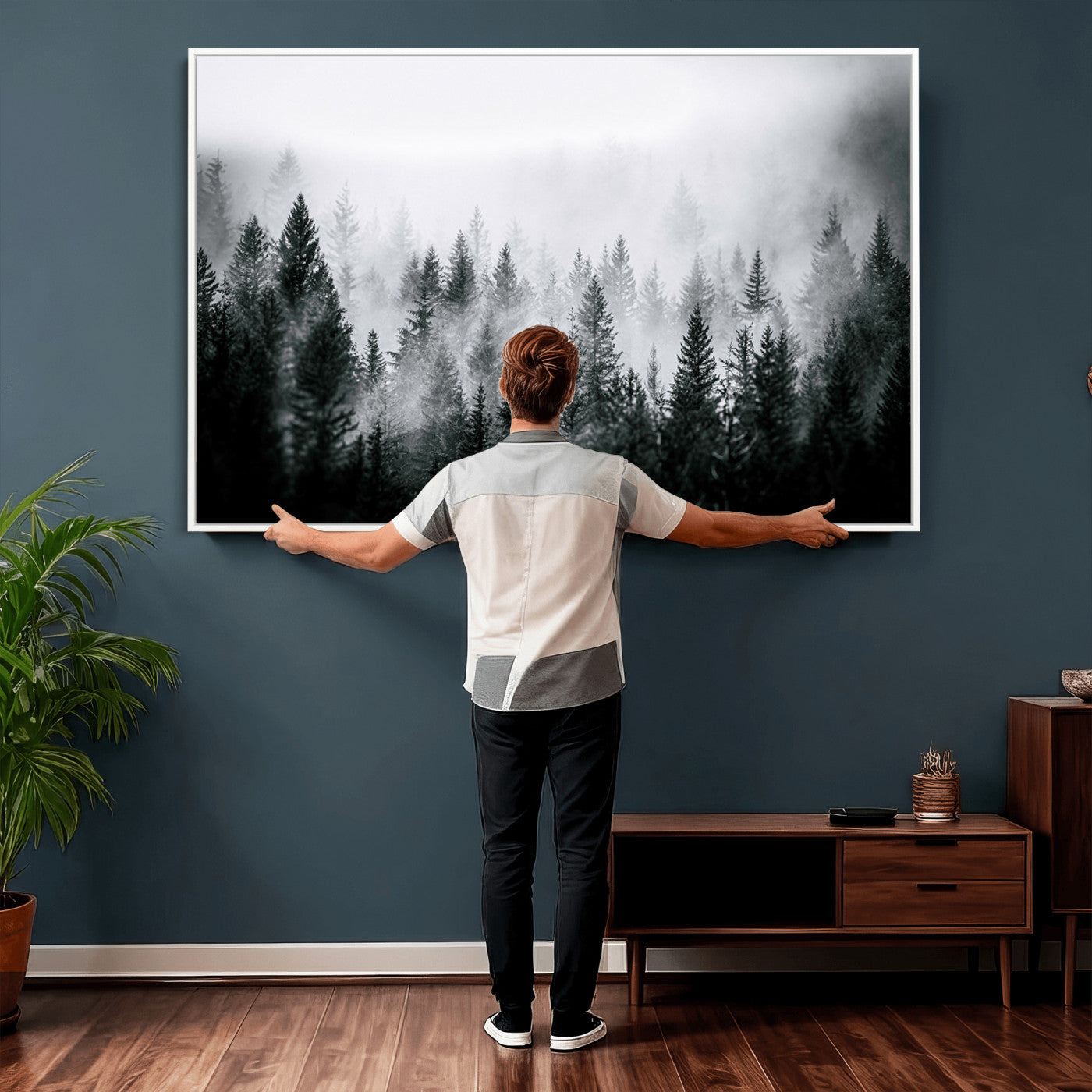87750525-MGV-CV-36X24 - Foggy Forest Wall Art Canvas Print – Mountain Woodland Landscape Photography for Minimal Nature Home Decor