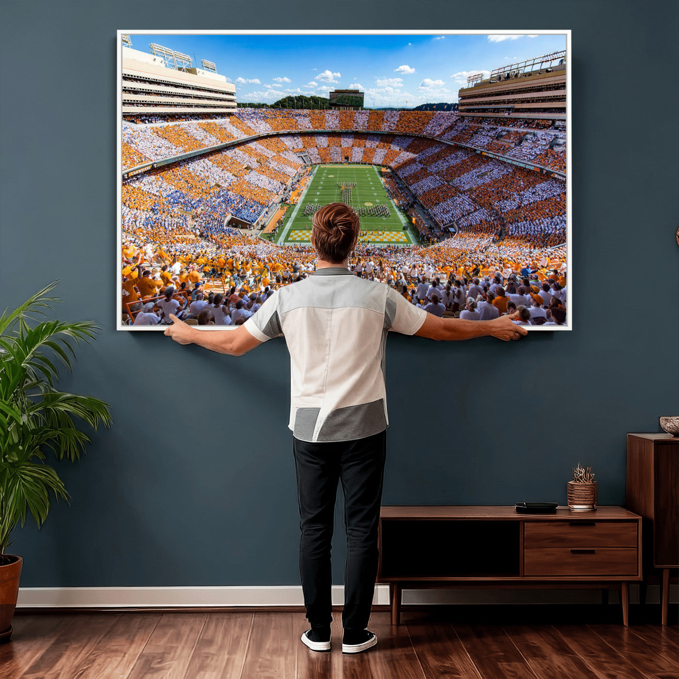 77097951-MGV-CV-36X24 - Tennessee Neyland Stadium Wall Art – Checkerboard Game Day Panoramic Canvas Print, College Football Decor for Home, Office, or Man Cave
