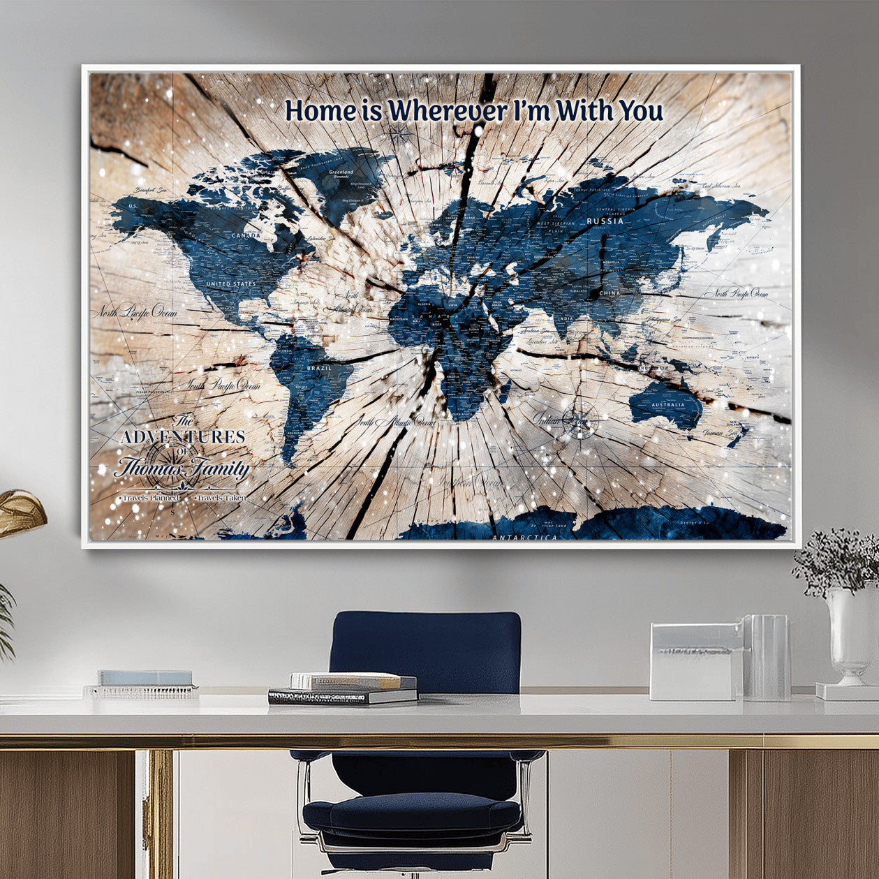 35694194-MGV-FC-36X24 - Personalized World Map Wall Art Canvas Print – Custom Push Pin Travel Map for Couples, Families, or Office Decor