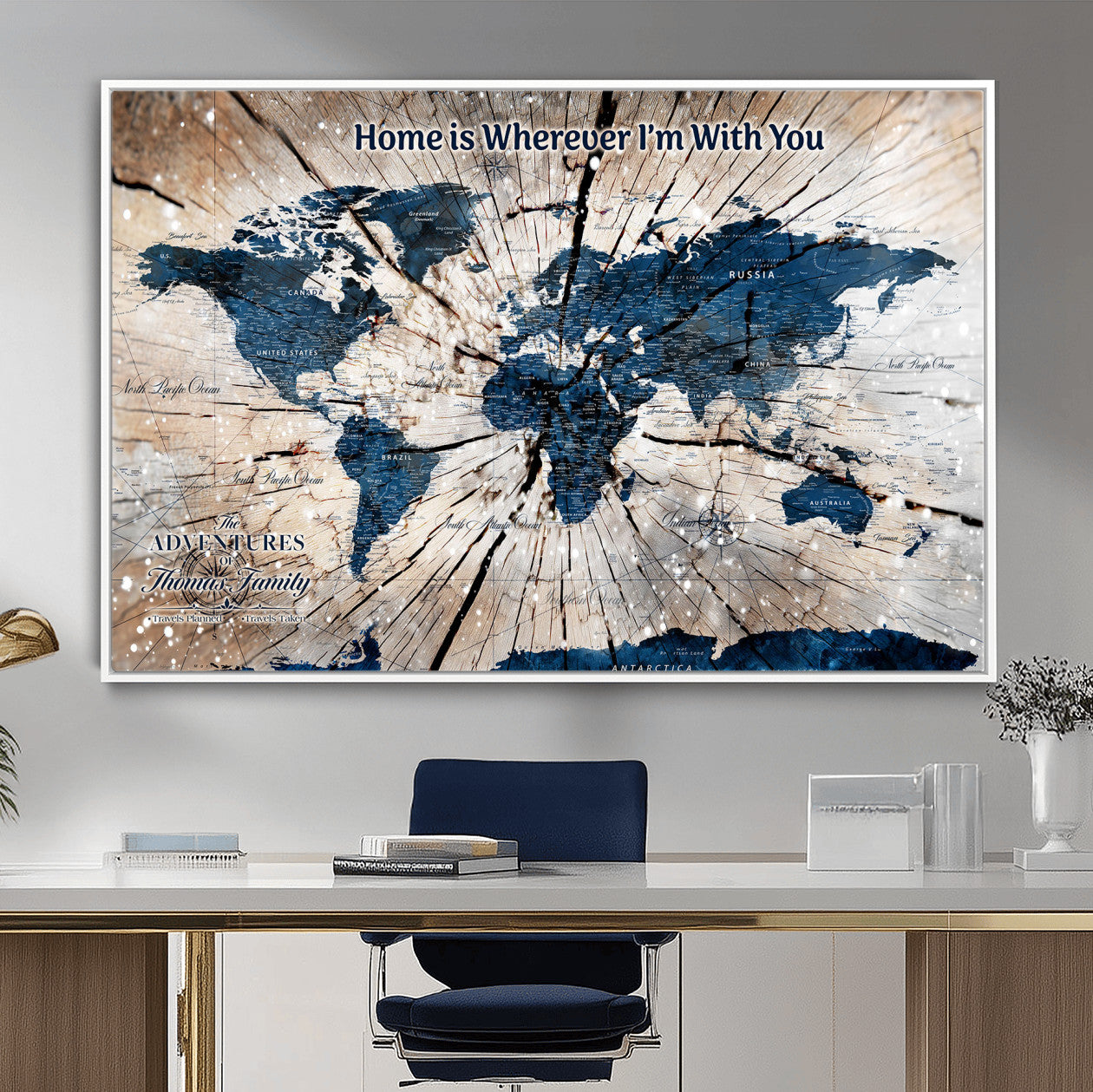 35694194-MGV-FC-36X24 - Personalized World Map Wall Art Canvas Print – Custom Push Pin Travel Map for Couples, Families, or Office Decor