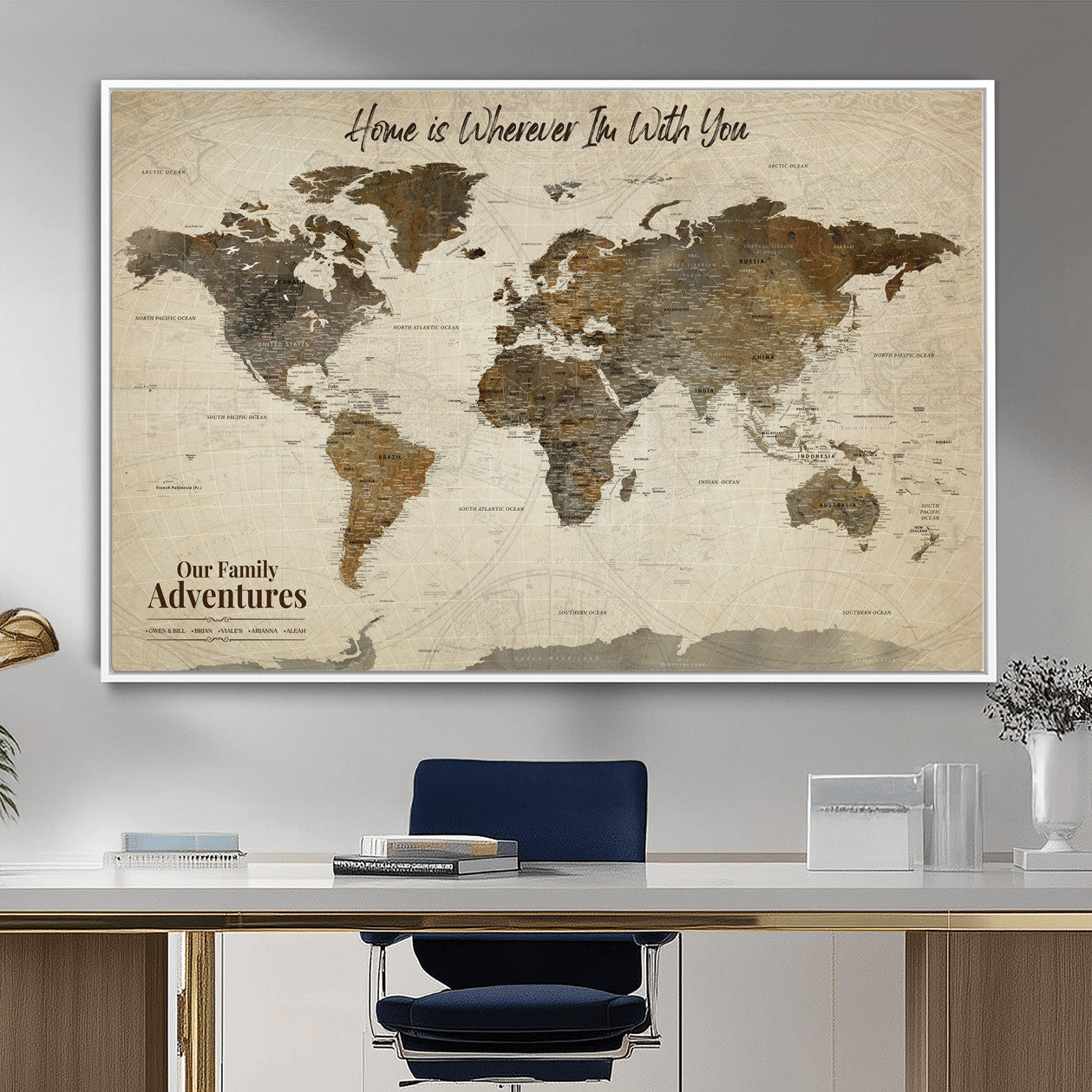 74684563-MGV-FC-36X24 - Custom Push Pin World Map Wall Art Canvas Print – Personalized Travel Tracker with Pins Framed Large for home, office