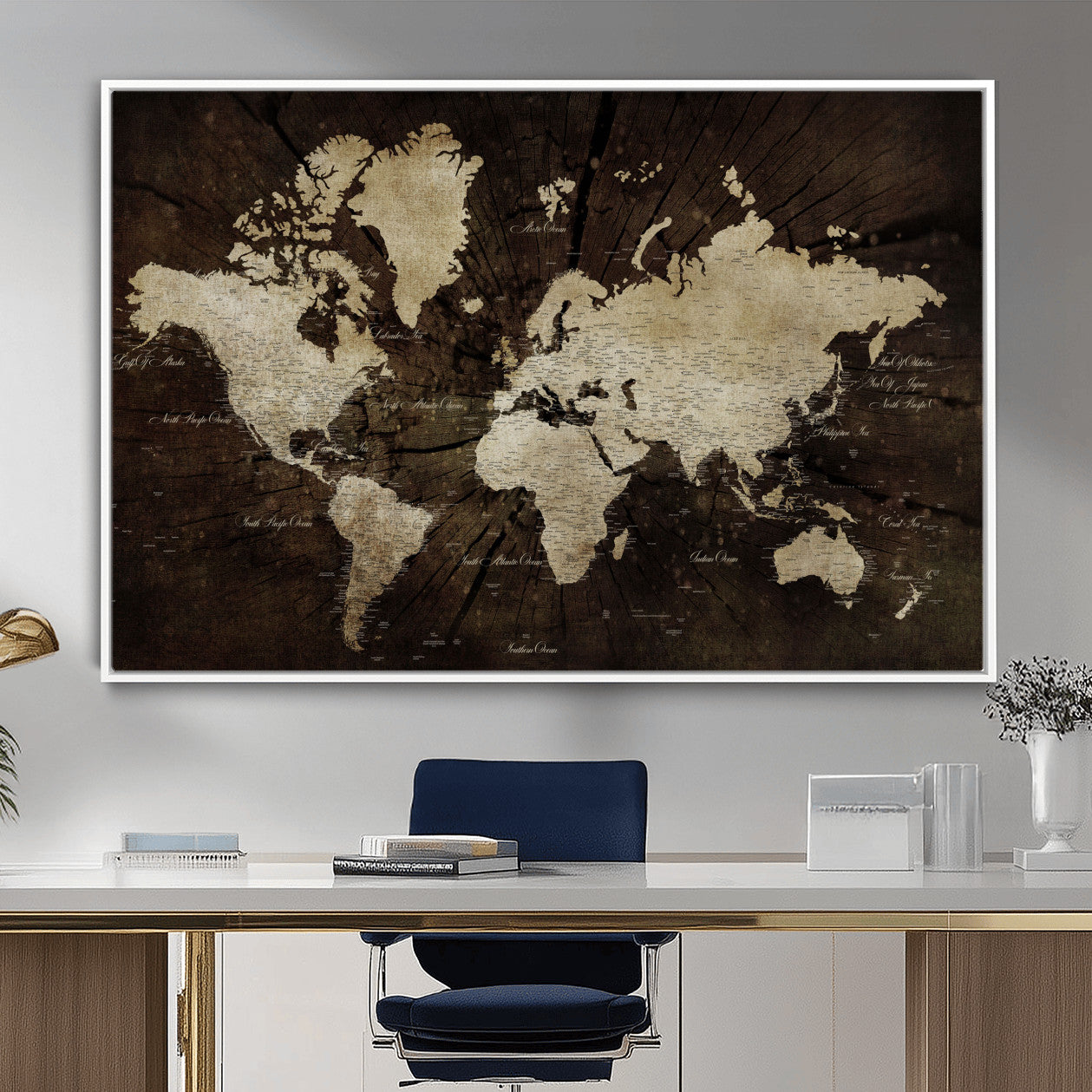 24010397-MGV-FC-36X24 - World Map Wall Art Canvas Print, Modern Decorative Framed Map Artwork Prints for Living Room, Office, Bedroom Wall Decor