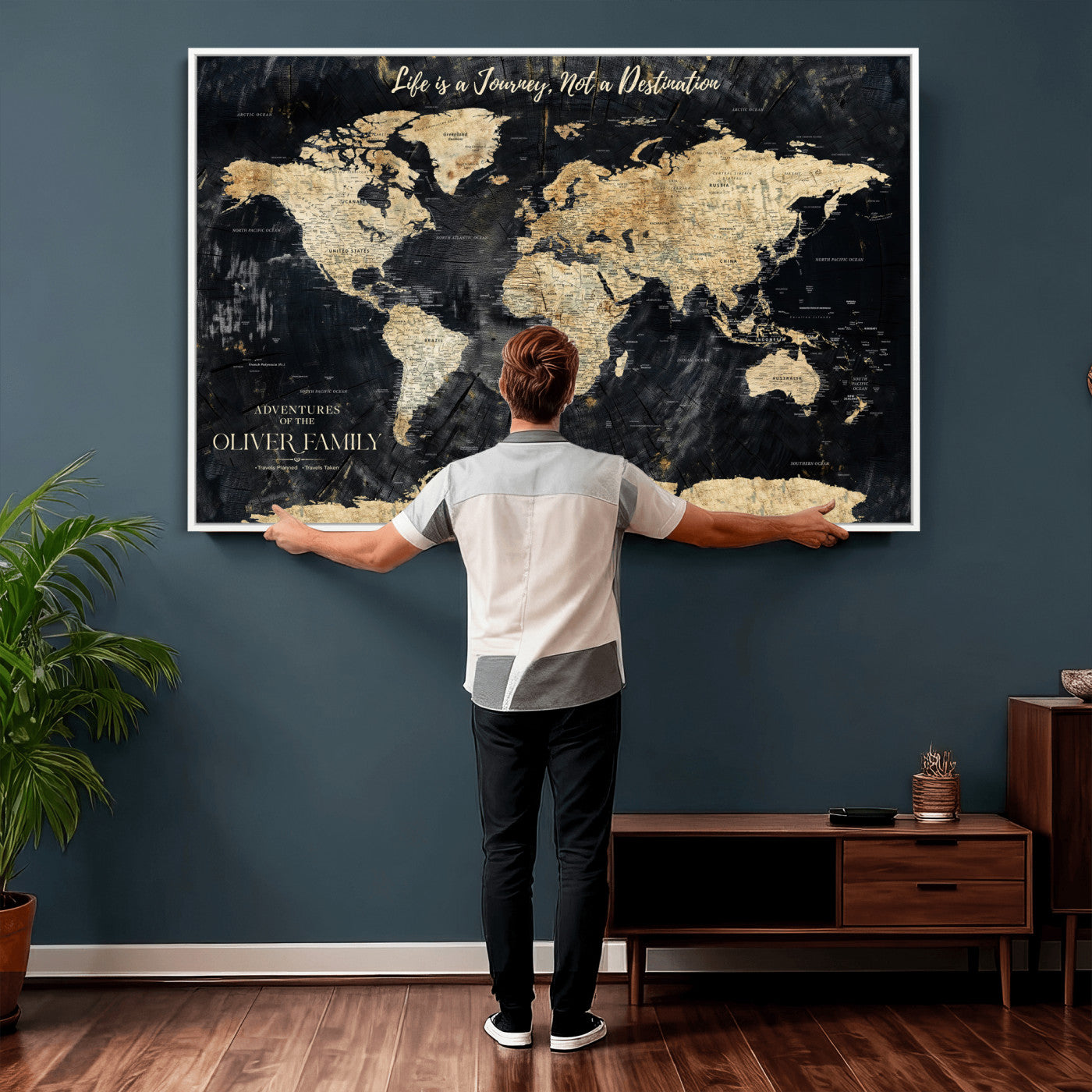 77472096-MGV-CV-36X24 - Custom Push Pin World Map Wall Art Canvas Print – Personalized Travel Tracker with Pins Framed Large for Home and Office Decor