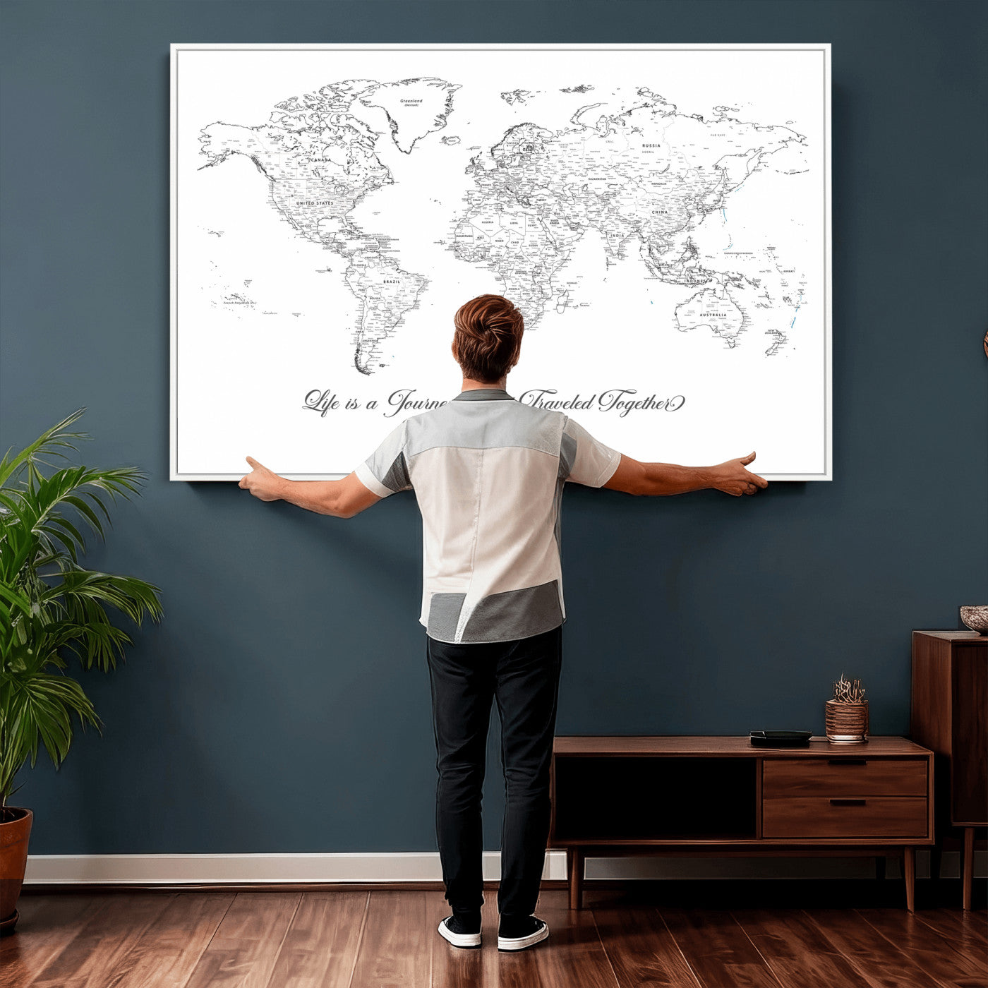 57820424-MGV-CV-36X24 - Custom Push Pin World Map Wall Art Canvas Print – Personalized Travel Tracker with Pins Framed Large for Home and Office Decor