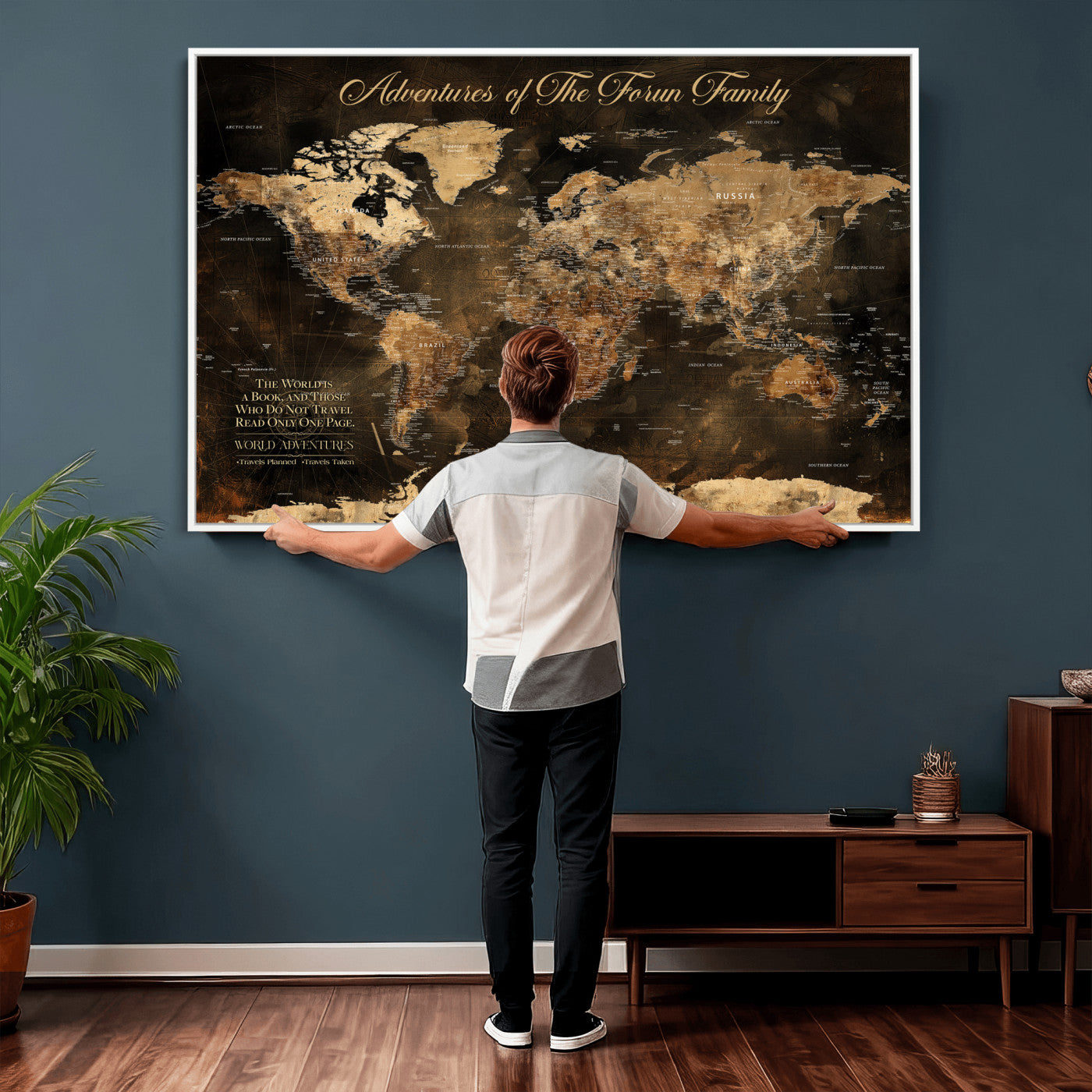 20594960-MGV-CV-36X24 - Custom Push Pin World Map Wall Art Canvas Print – Personalized Travel Tracker with Pins Framed Large for Home and Office Decor