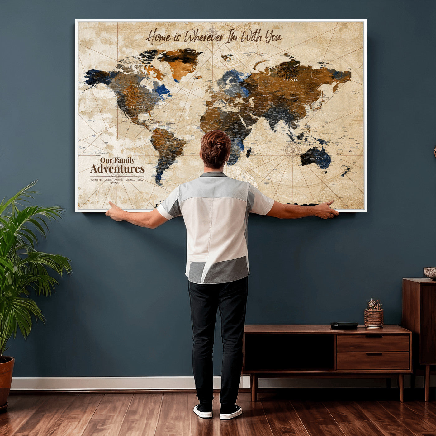 20227642-MGV-CV-36X24 - Custom Push Pin World Map Wall Art Canvas Print – Personalized Travel Tracker with Pins Framed Large for Home and Office Decor