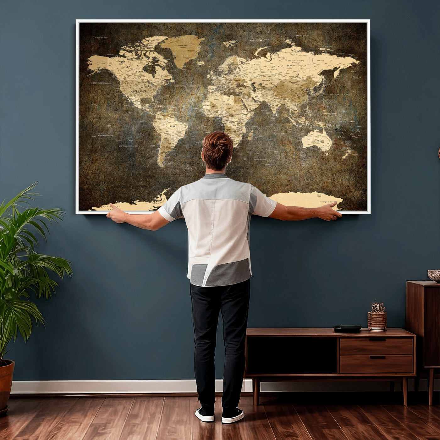 89742472-MGV-CV-36X24 - World Map Wall Art Canvas Print, Modern Decorative Framed Map Artwork Prints for Living Room, Office, Bedroom Wall Decor