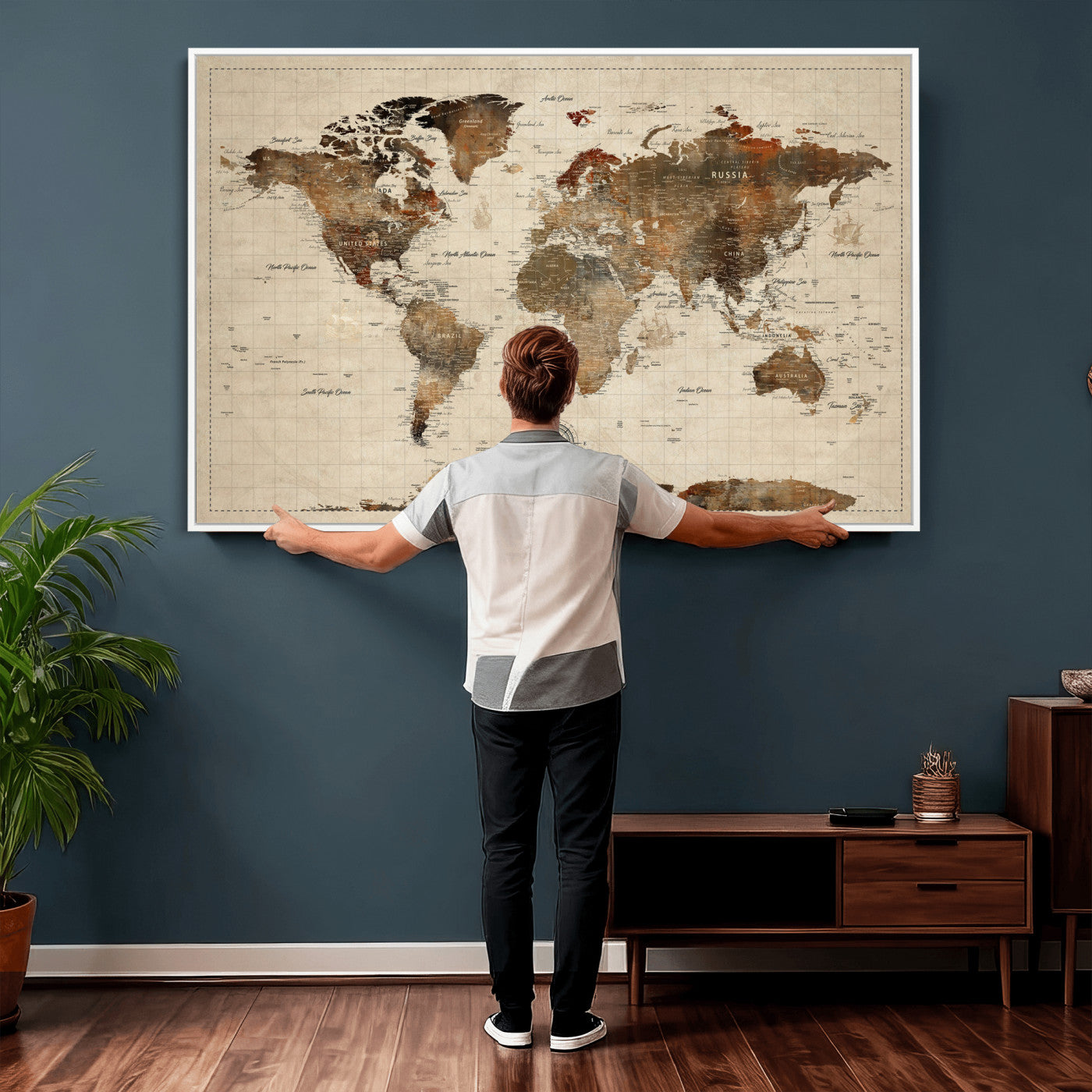 23610090-MGV-CV-36X24 - World Map Wall Art Canvas Print, Modern Decorative Framed Map Artwork Prints for Living Room, Office, Bedroom Wall Decor