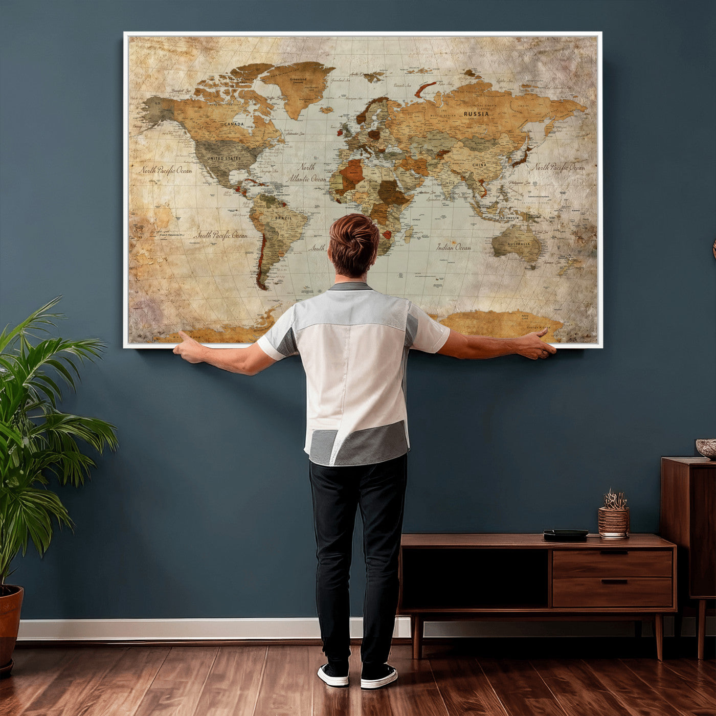 74176056-MGV-CV-36X24 - World Map Wall Art Canvas Print, Modern Decorative Framed Map Artwork Prints for Living Room, Office, Bedroom Wall Decor