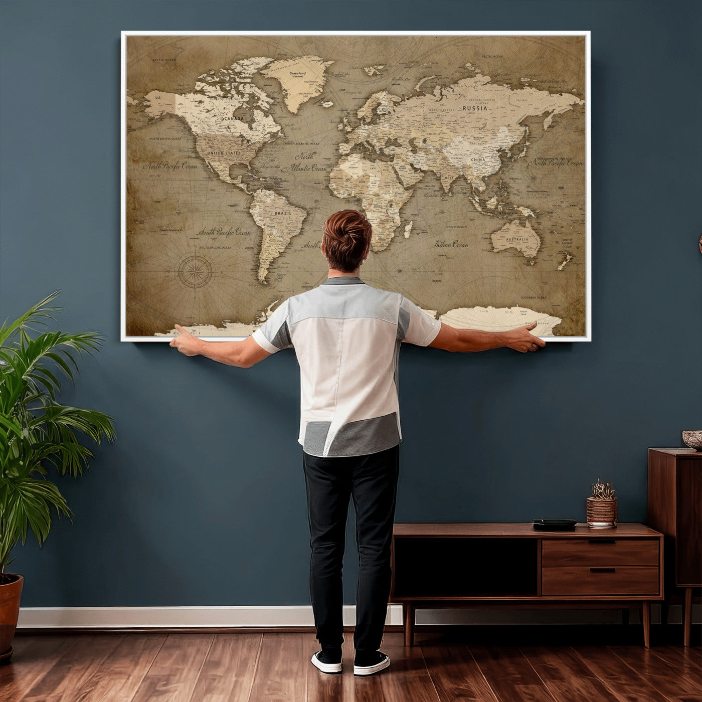 82314635-MGV-CV-36X24 - World Map Wall Art Canvas Print, Modern Decorative Framed Map Artwork Prints for Living Room, Office, Bedroom Wall Decor