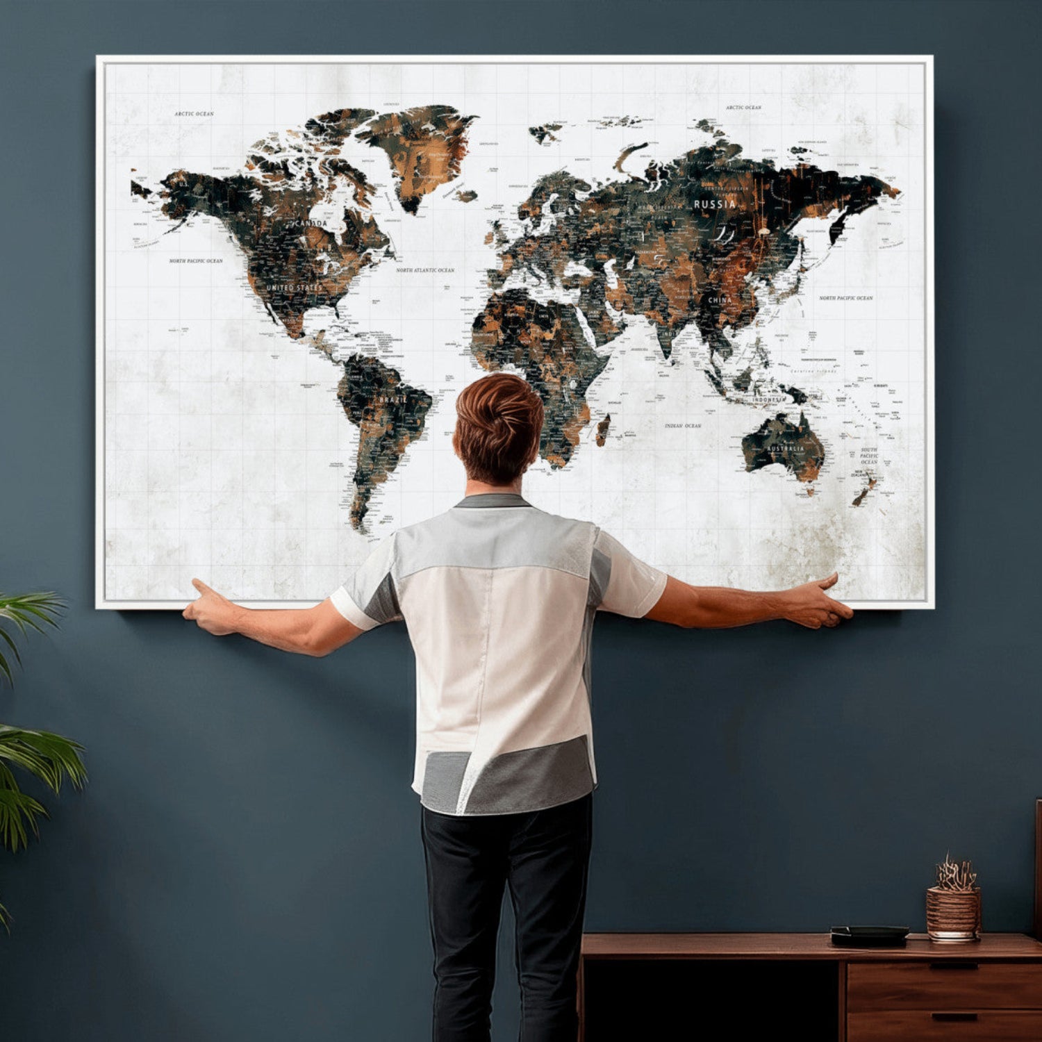 60008766-MGV-CV-36X24 - World Map Wall Art Canvas Print, Modern Decorative Framed Map Artwork Prints for Living Room, Office, Bedroom Wall Decor