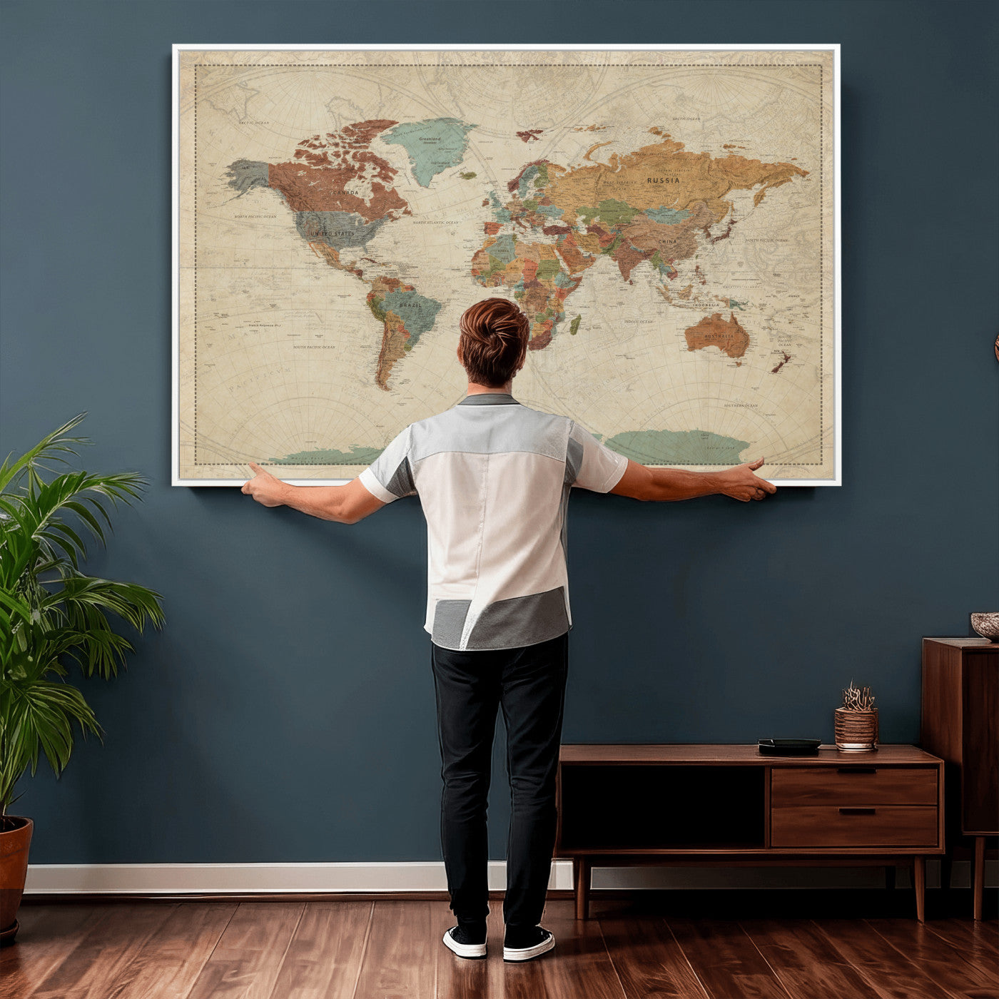 68428598-MGV-CV-36X24 - World Map Wall Art Canvas Print, Modern Decorative Framed Map Artwork Prints for Living Room, Office, Bedroom Wall Decor