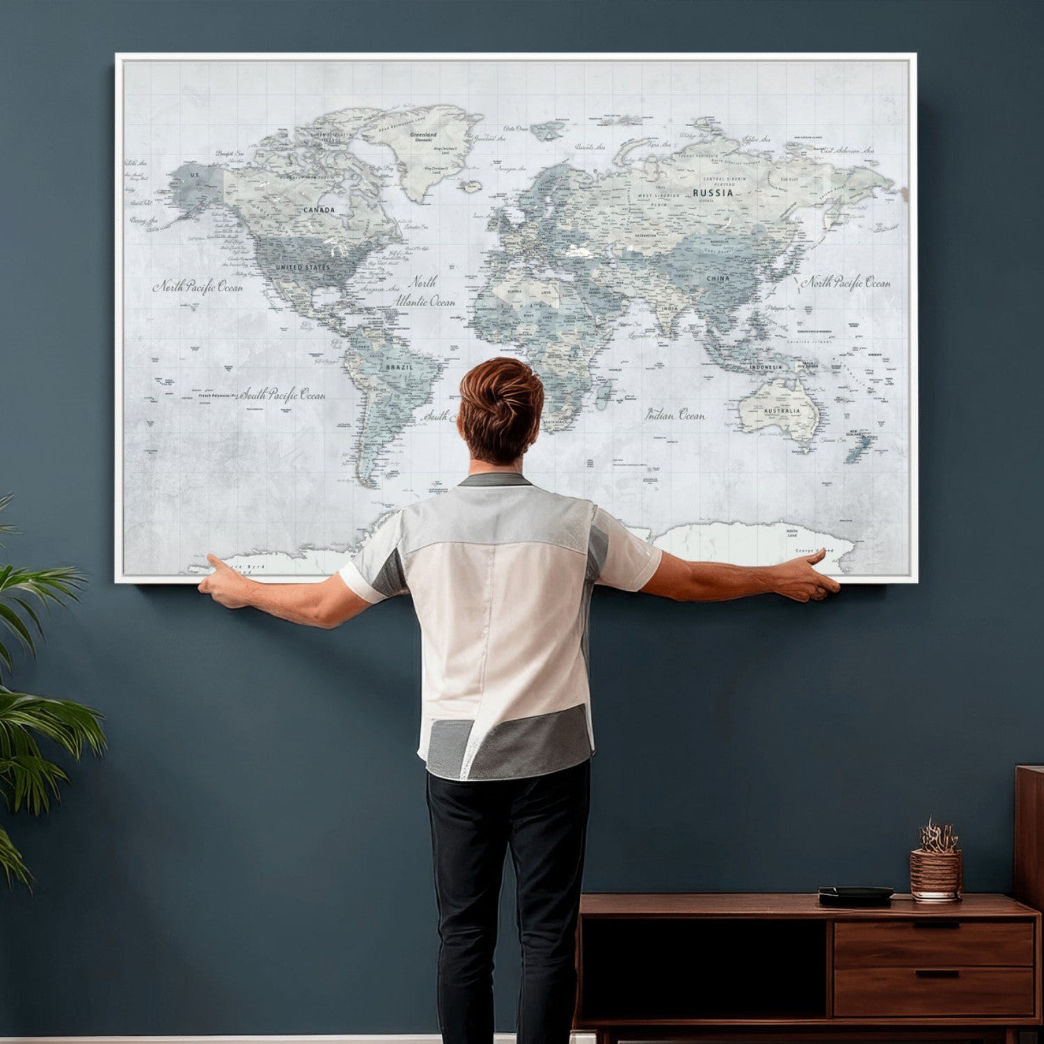 71091917-MGV-CV-36X24 - World Map Wall Art Canvas Print, Modern Decorative Framed Map Artwork Prints for Living Room, Office, Bedroom Wall Decor
