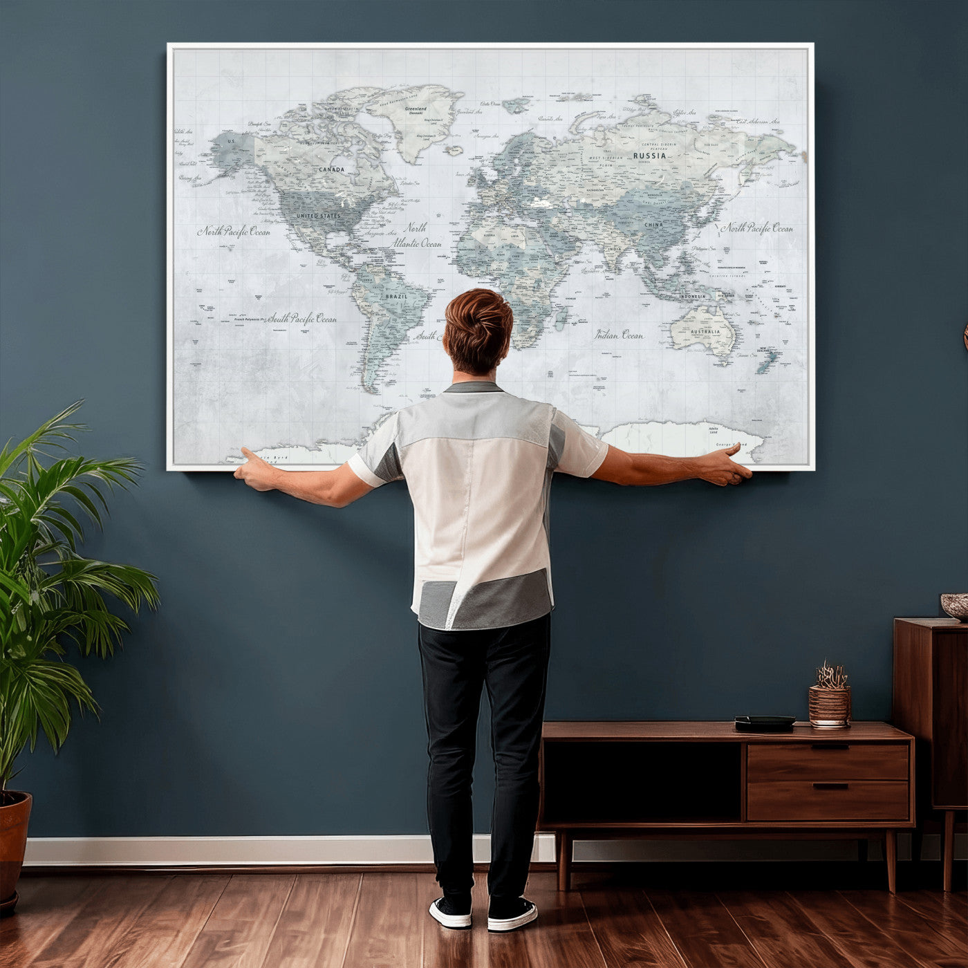71091917-MGV-CV-36X24 - World Map Wall Art Canvas Print, Modern Decorative Framed Map Artwork Prints for Living Room, Office, Bedroom Wall Decor