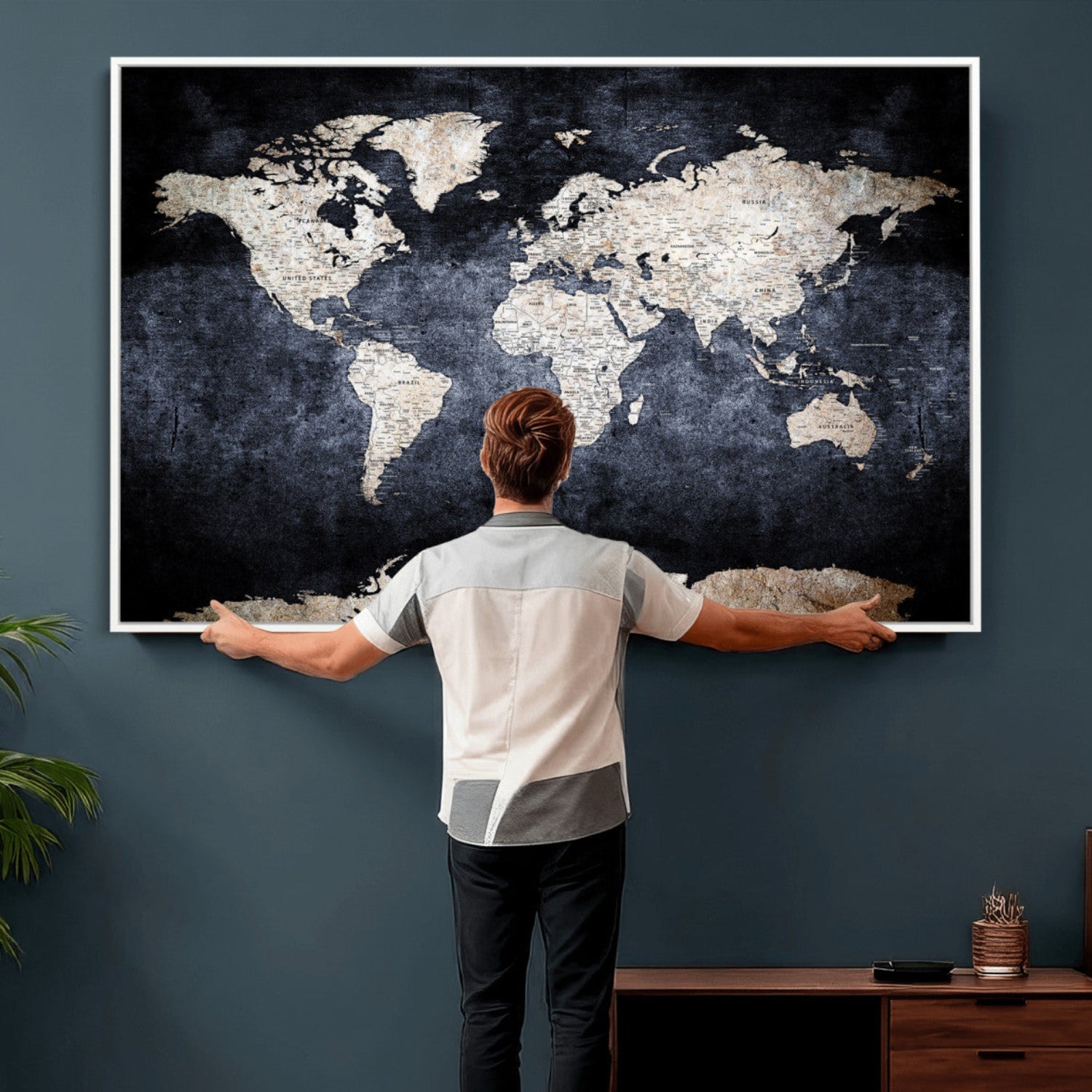 41193404-MGV-CV-36X24 - World Map Wall Art Canvas Print, Modern Decorative Framed Map Artwork Prints for Living Room, Office, Bedroom Wall Decor