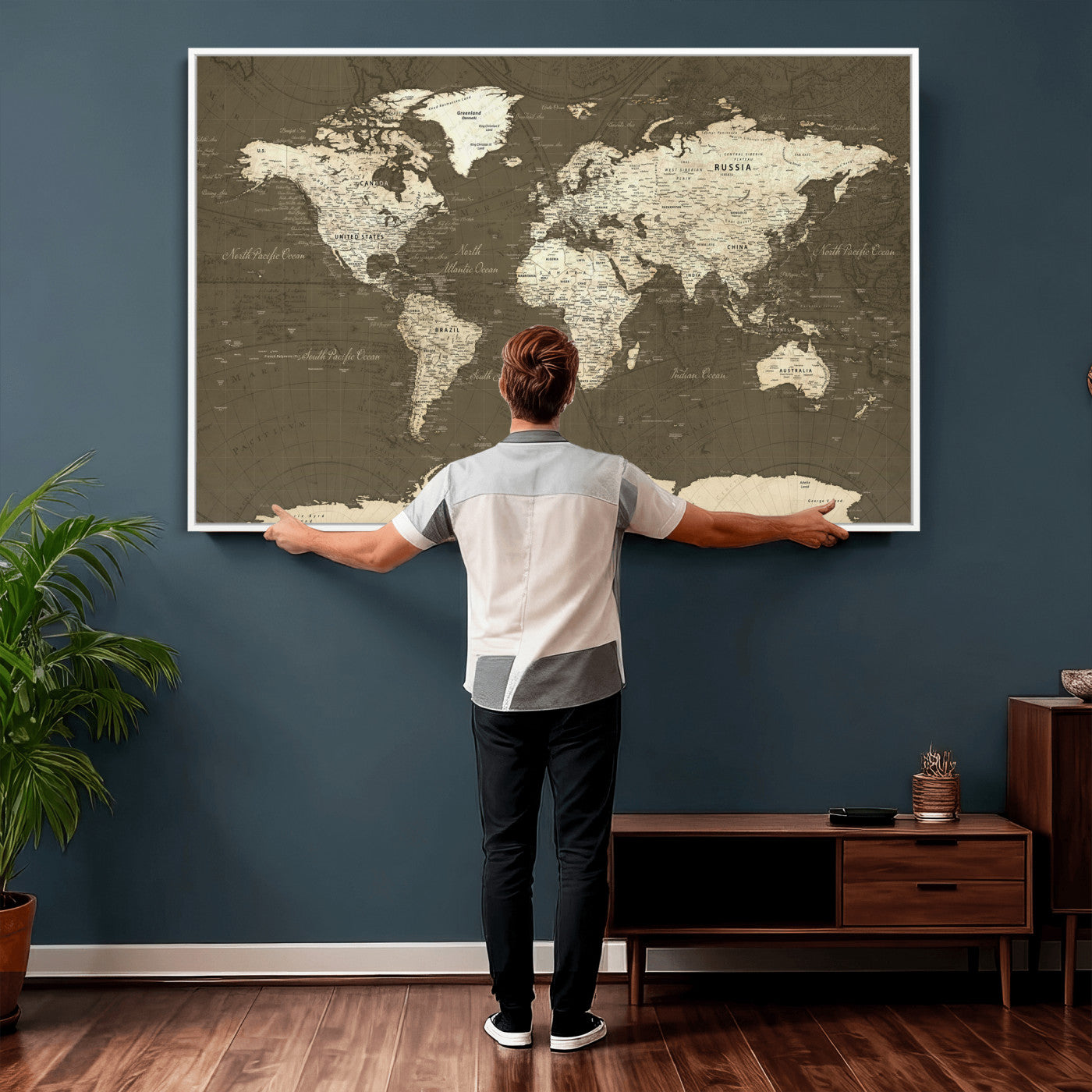 33202610-MGV-CV-36X24 - World Map Wall Art Canvas Print, Modern Decorative Framed Map Artwork Prints for Living Room, Office, Bedroom Wall Decor