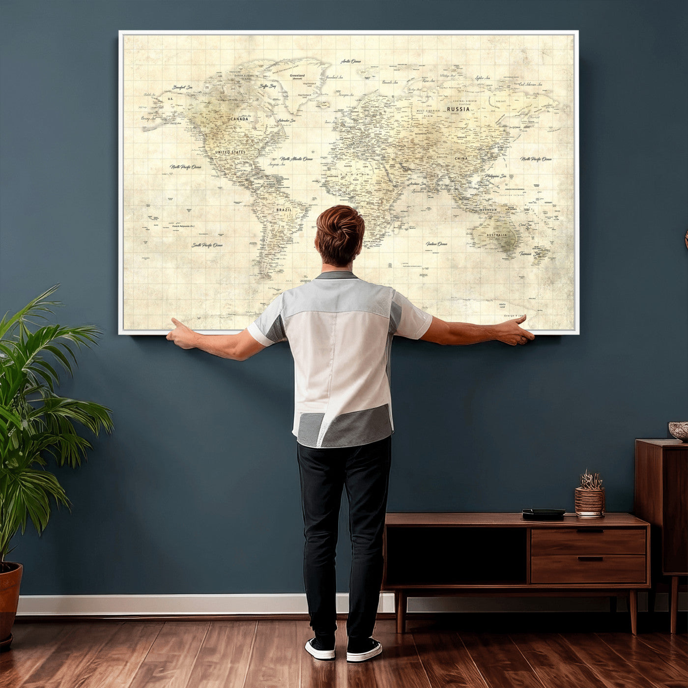 17101439-MGV-CV-36X24 - World Map Wall Art Canvas Print, Modern Decorative Framed Map Artwork Prints for Living Room, Office, Bedroom Wall Decor