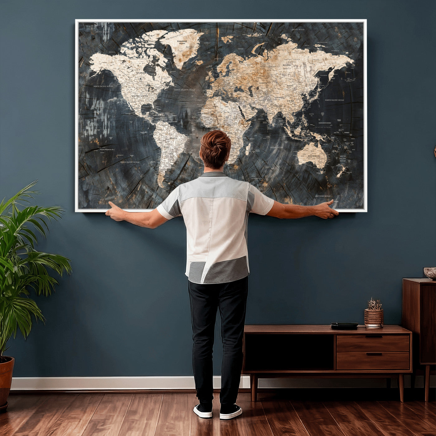 89162112-MGV-CV-36X24 - World Map Wall Art Canvas Print, Modern Decorative Framed Map Artwork Prints for Living Room, Office, Bedroom Wall Decor