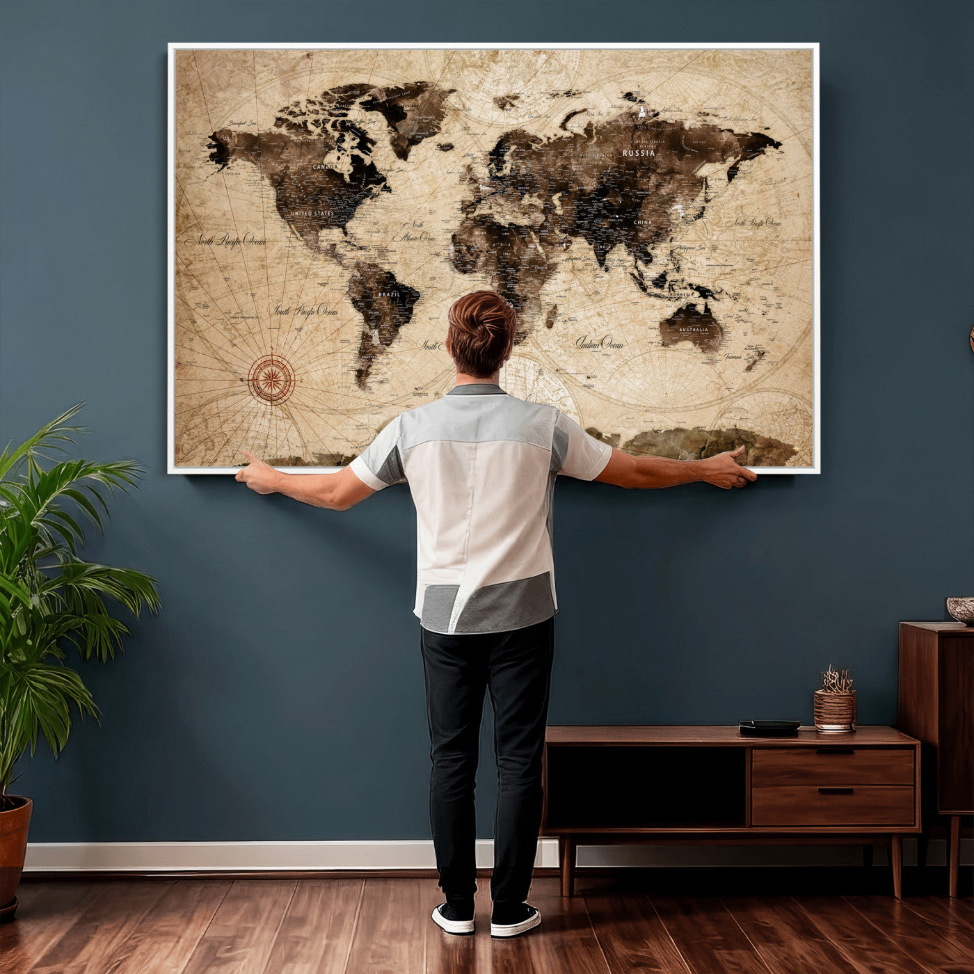 47657418-MGV-CV-36X24 - World Map Wall Art Canvas Print, Modern Decorative Framed Map Artwork Prints for Living Room, Office, Bedroom Wall Decor
