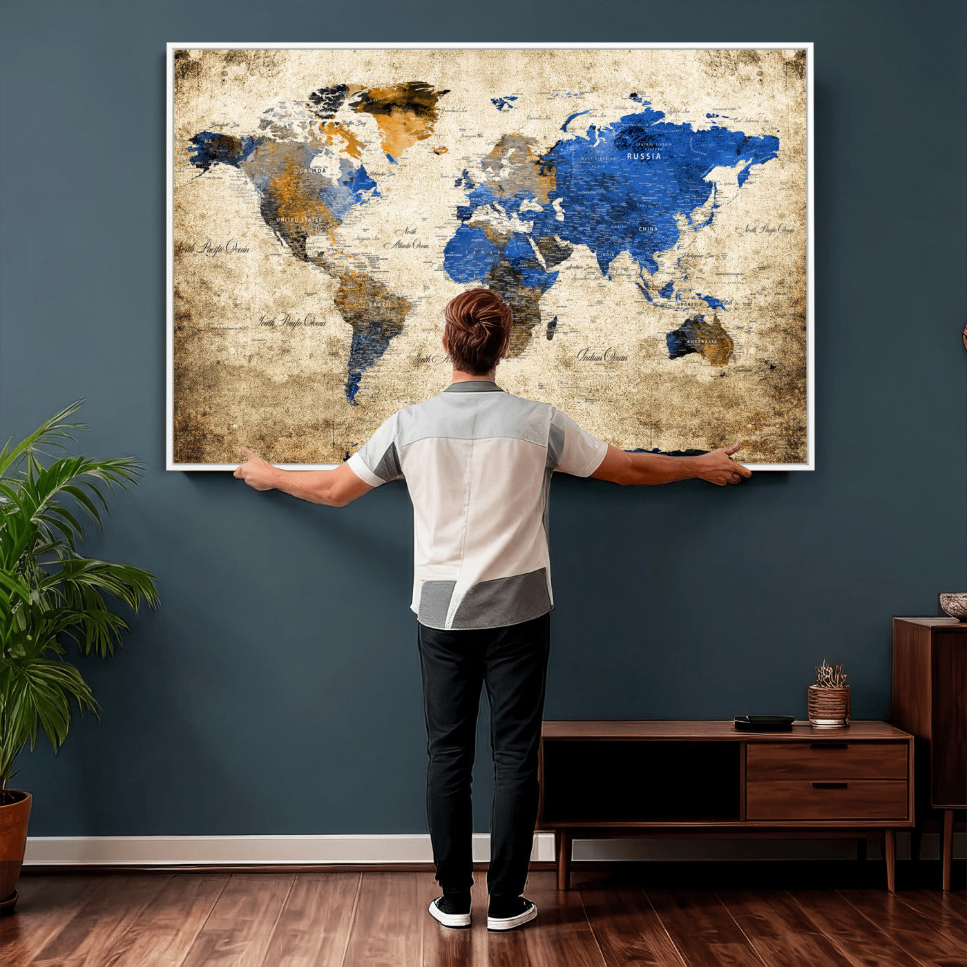 27314341-MGV-CV-36X24 - World Map Wall Art Canvas Print, Modern Decorative Framed Map Artwork Prints for Living Room, Office, Bedroom Wall Decor
