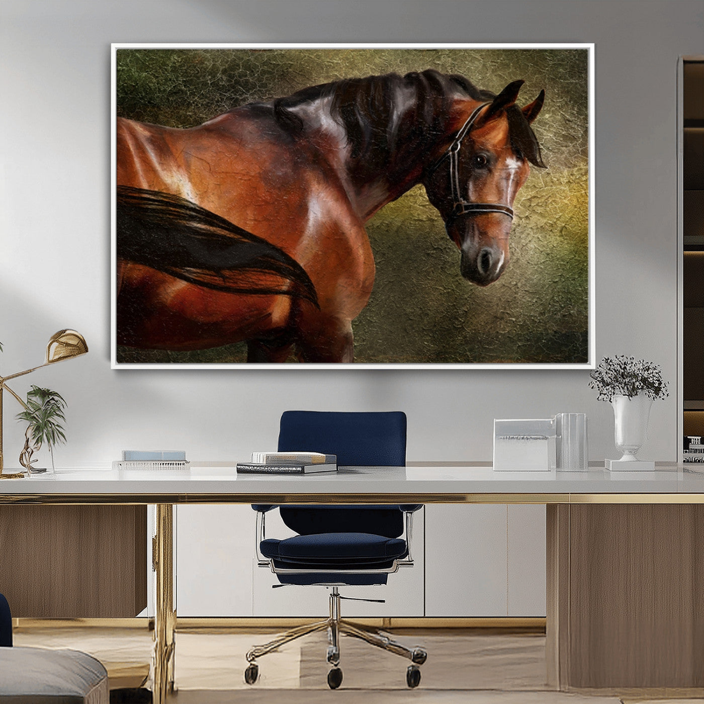76810-MGV-CV-36X24-Majestic Brown Horse Wall Art Canvas Print – Framed Equestrian Artwork with Elegant Stallion Artwork for Home or Office Decor