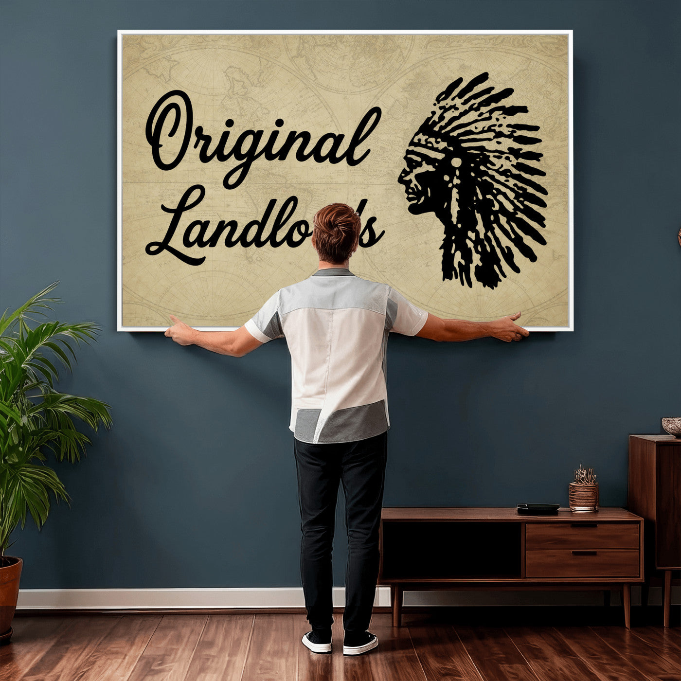 56844712-MGV-CV-36X24 - Original Landlords Wall Art Canvas Print, Native American Silhouette Artwork, Framed Wall Art Ready to Hang