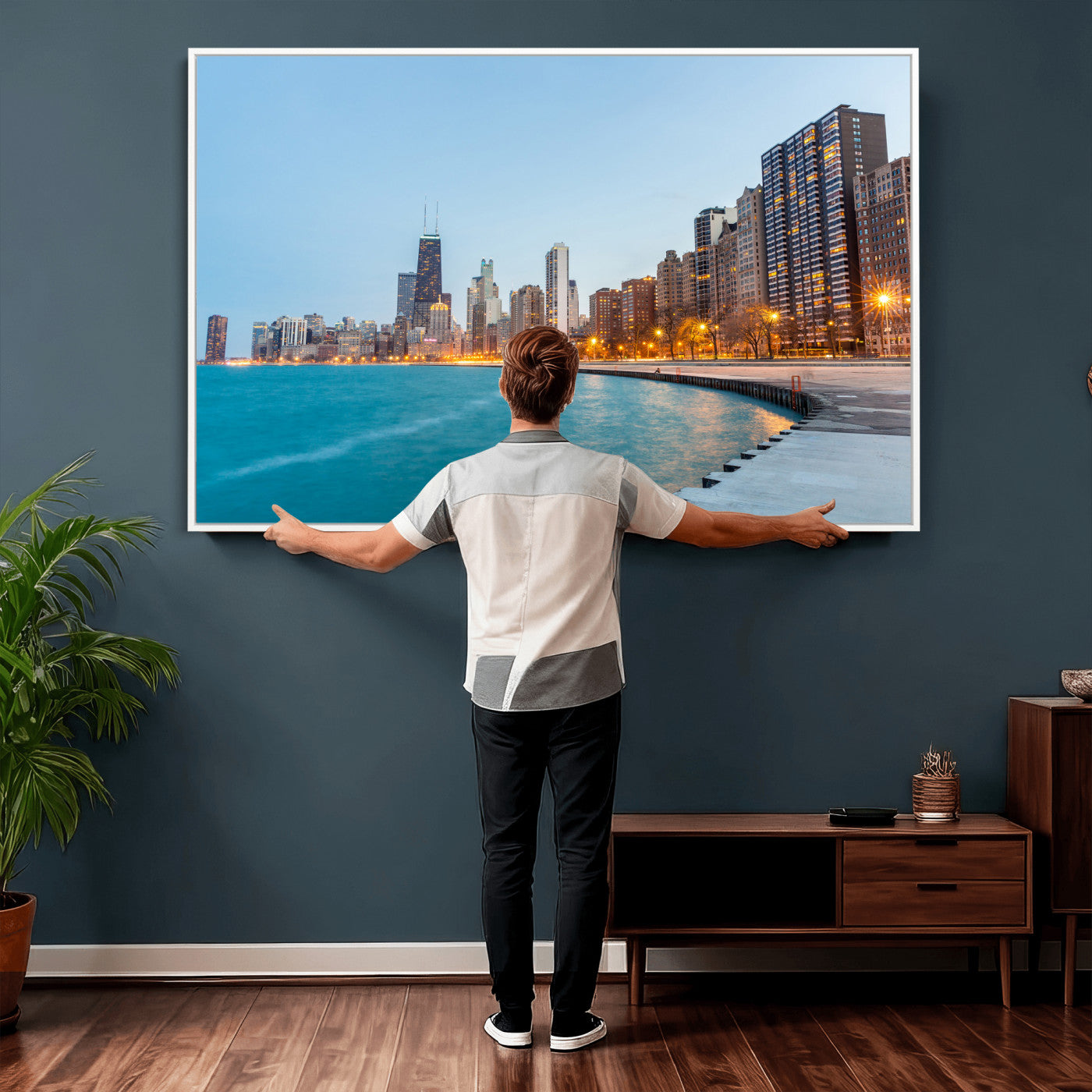 66780141-MGV-CV-36X24 - Chicago Wall Art Canvas Print, Chicago City Downtown Night Cityscape Print for Modern Urban Wall Decor