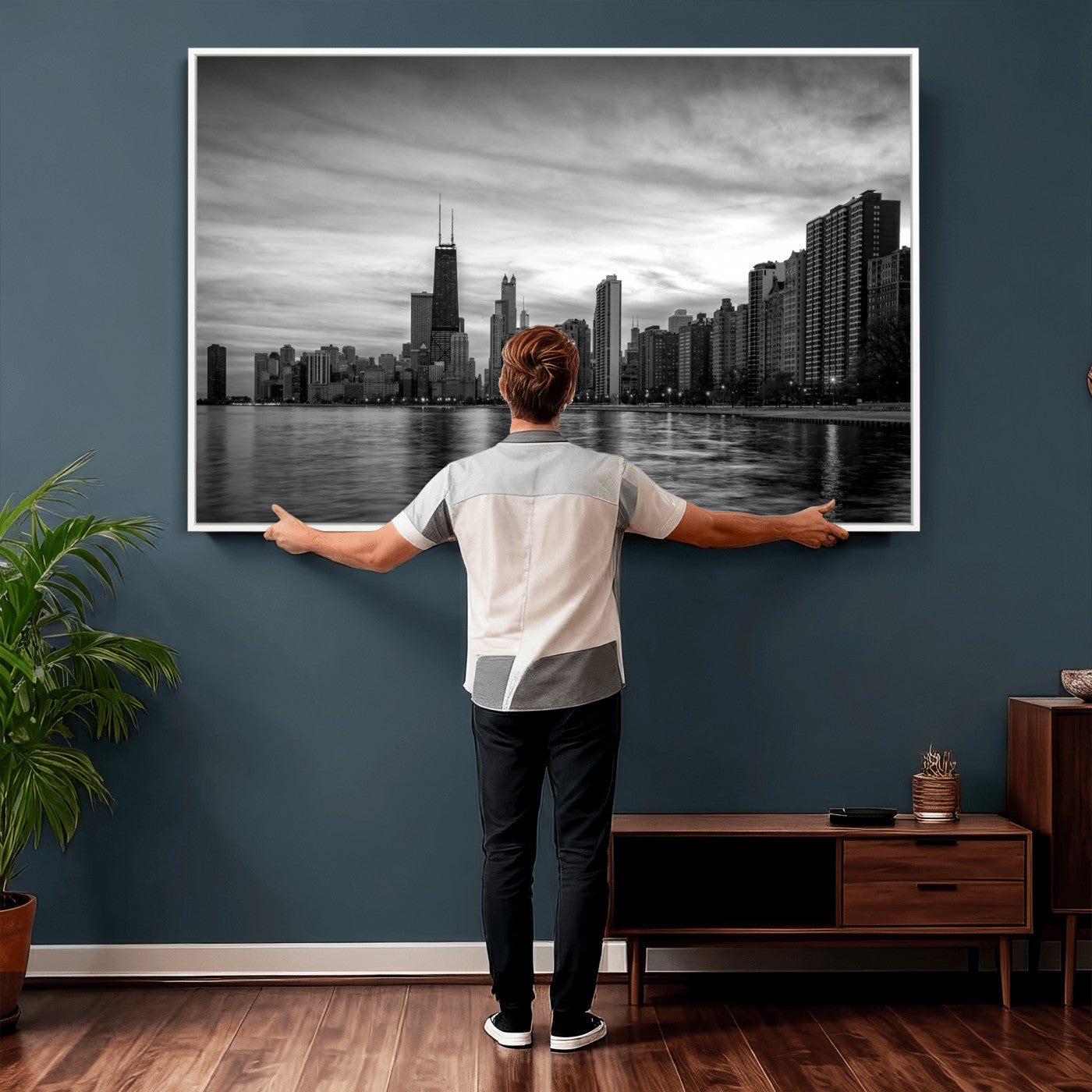 74552581-MGV-CV-36X24 - Chicago Wall Art Canvas Print, Chicago City Downtown Night Cityscape Print for Modern Urban Wall Decor