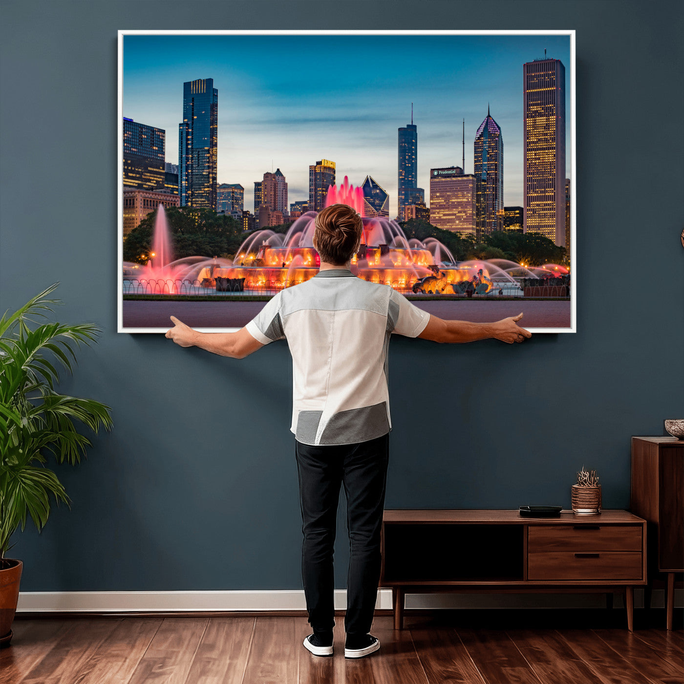 46805285-MGV-CV-36X24 - Chicago Wall Art Canvas Print, Chicago City Downtown Night Cityscape Print for Modern Urban Wall Decor