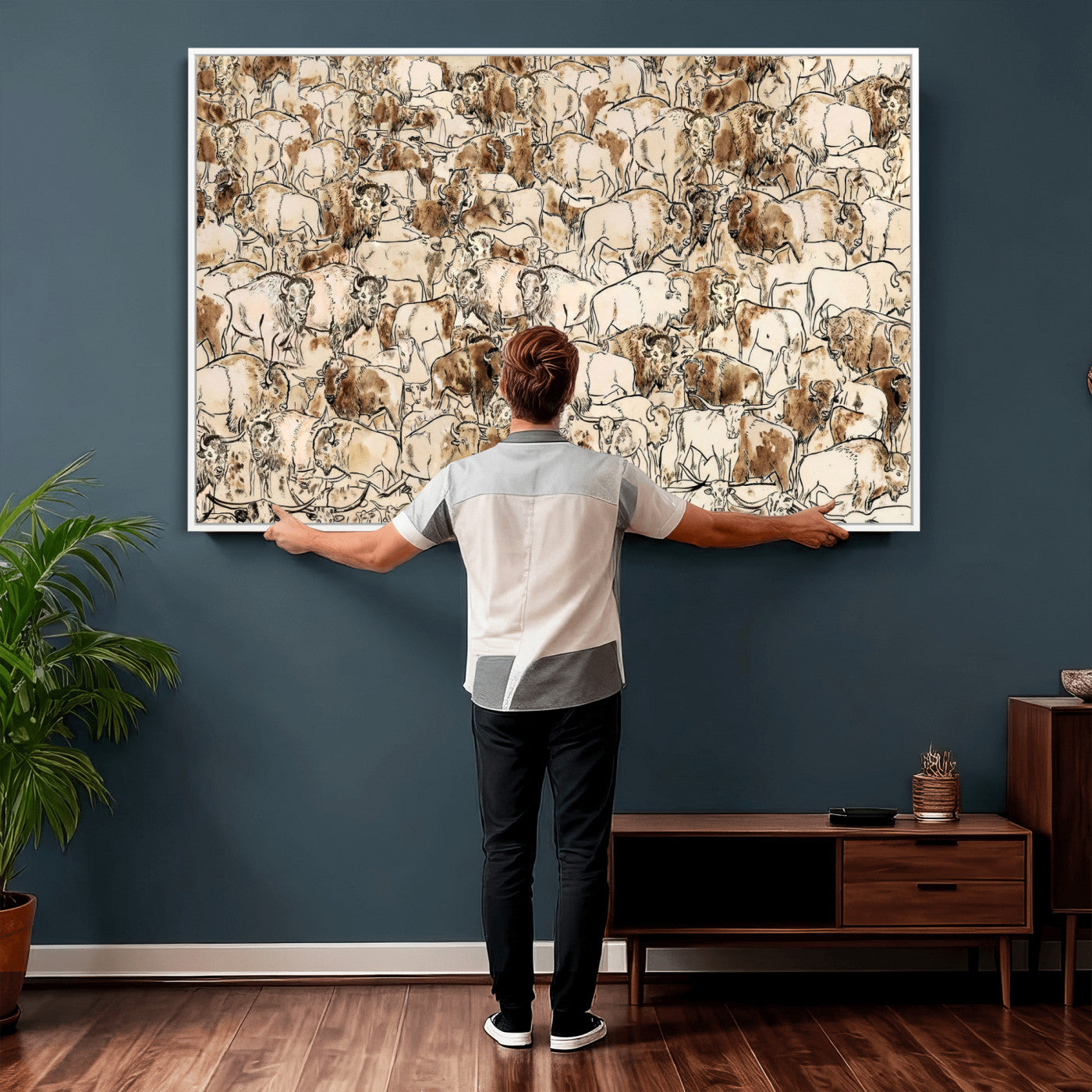 50142019-MGV-CV-36X24 - Farmhouse Animals Wall Art Canvas Print - Abstract Farm Animal Drawing Mid-Century Wall Art for Cabin Decor