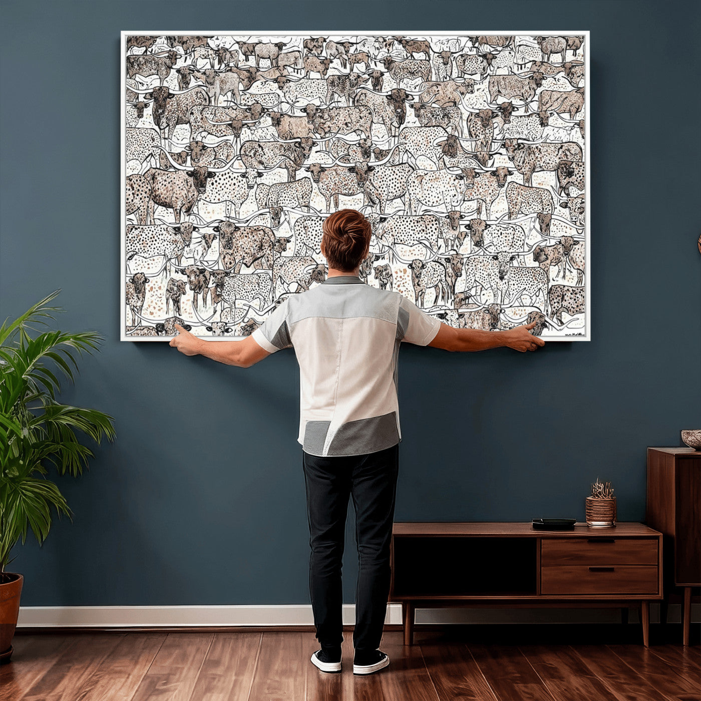 49200255-MGV-CV-36X24 - Farmhouse Animals Wall Art Canvas Print - Abstract Farm Animal Drawing Mid-Century Wall Art for Cabin Decor