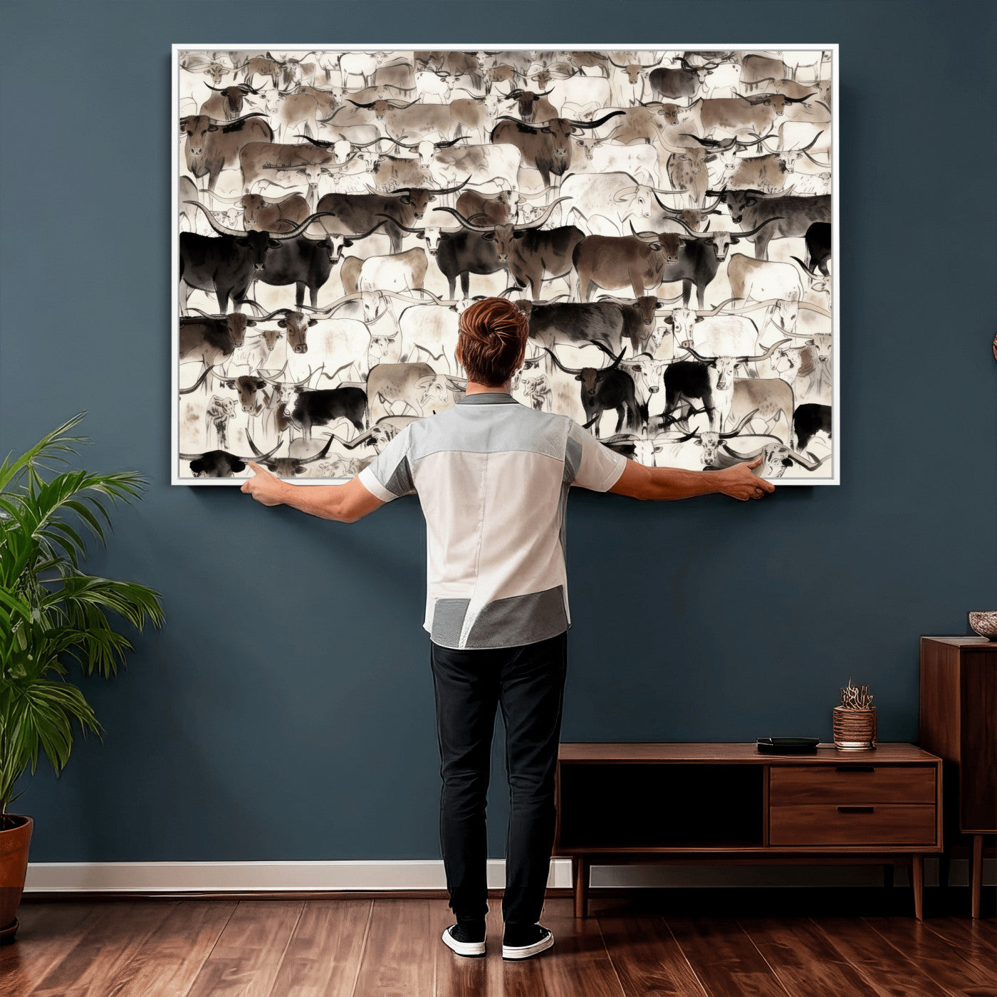 46084312-MGV-CV-36X24 - Farmhouse Animals Wall Art Canvas Print - Abstract Farm Animal Drawing Mid-Century Wall Art for Cabin Decor