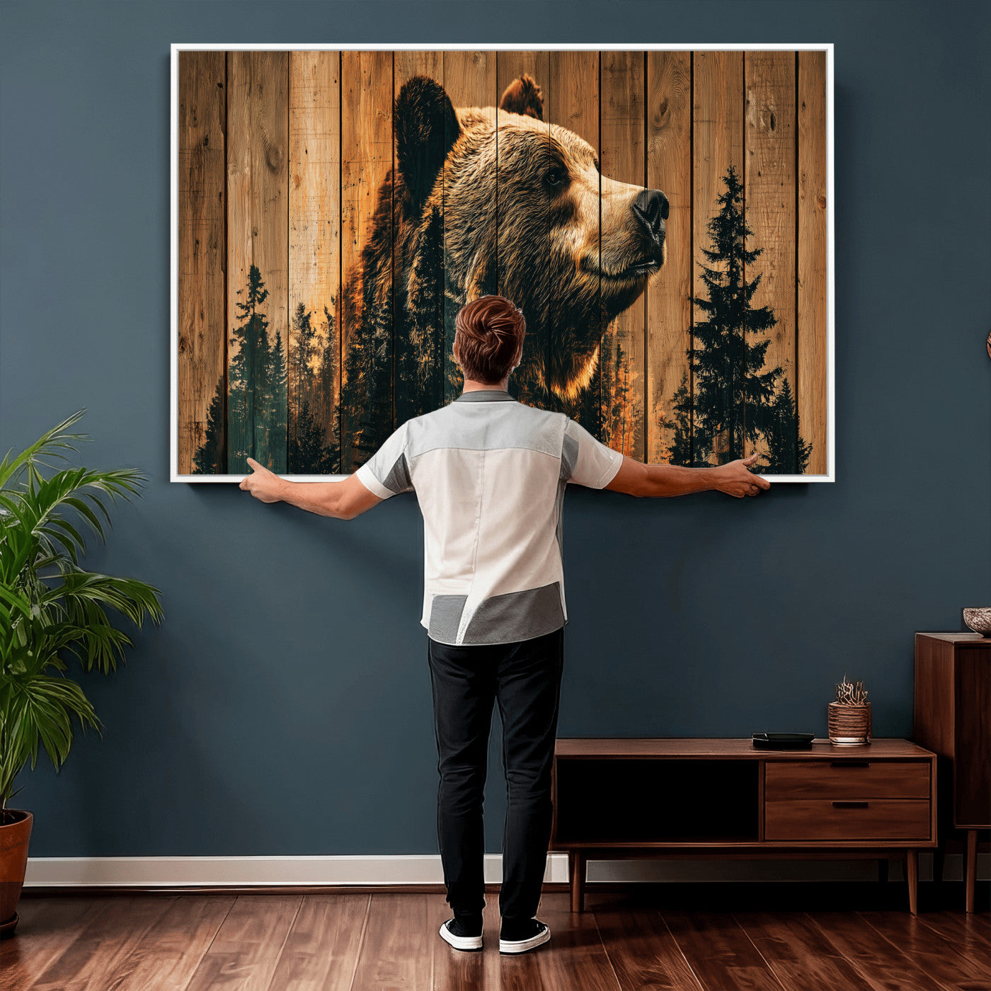 31552198-MGV-CV-36X24 - Rustic Bear Wall Art Canvas Print – Woodland Wildlife Artwork Print for Cabin, Lodge, and Farmhouse Home Decor