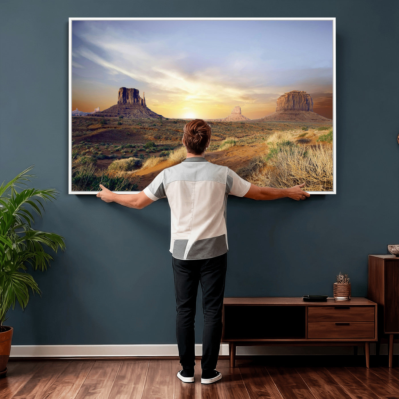 14901845-MGV-CV-36X24 - Monument Valley Desert Landscape Wall Art Canvas Print, Southwest Desert Rock Formation Canvas Print, Western Red Rock Panorama Art Printing