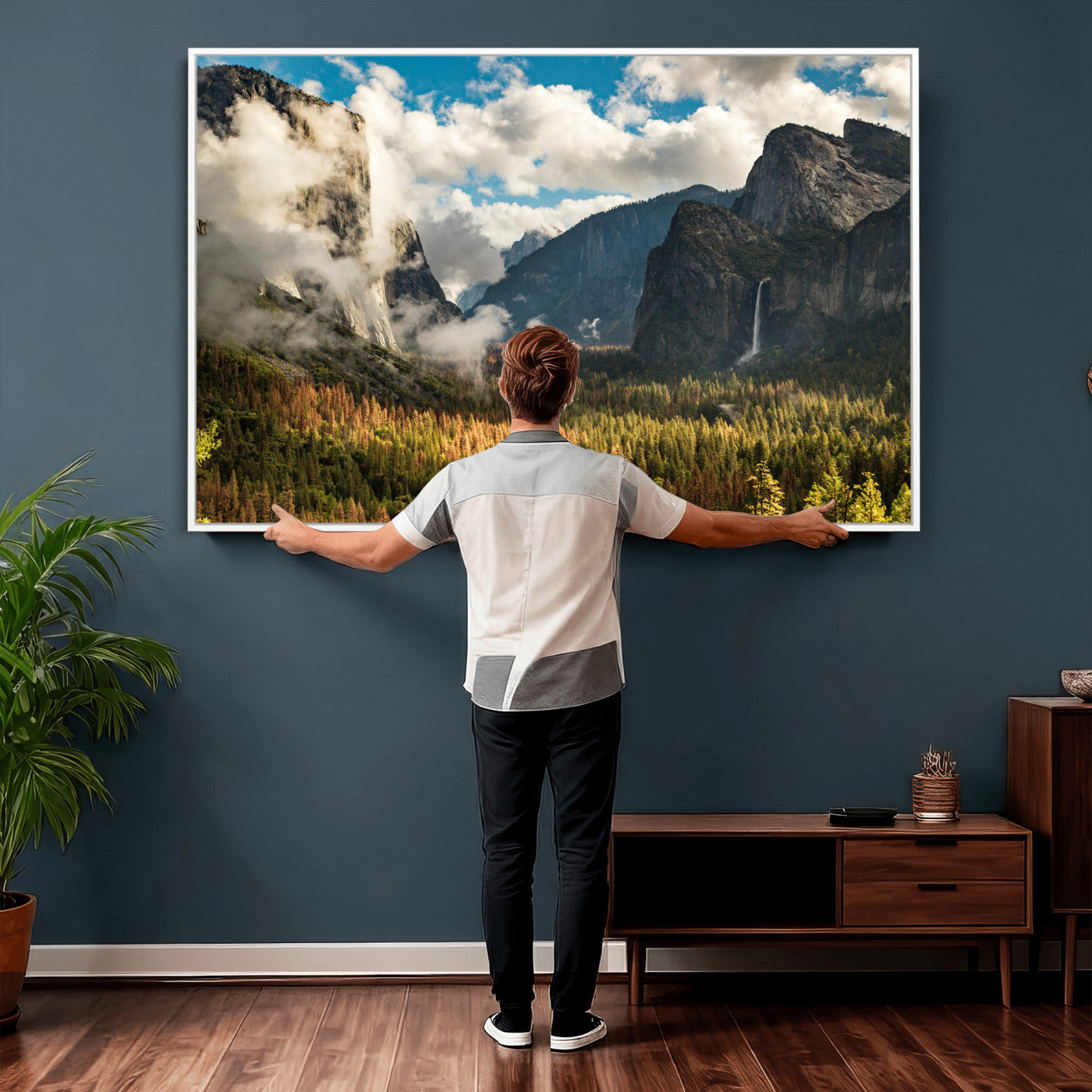 18271001-MGV-CV-36X24 - Yosemite Valley River Landscape Wall Art Canvas Print, Granite Cliffs Forest River Canvas Print, California National Park Moody Scenic Art Printi