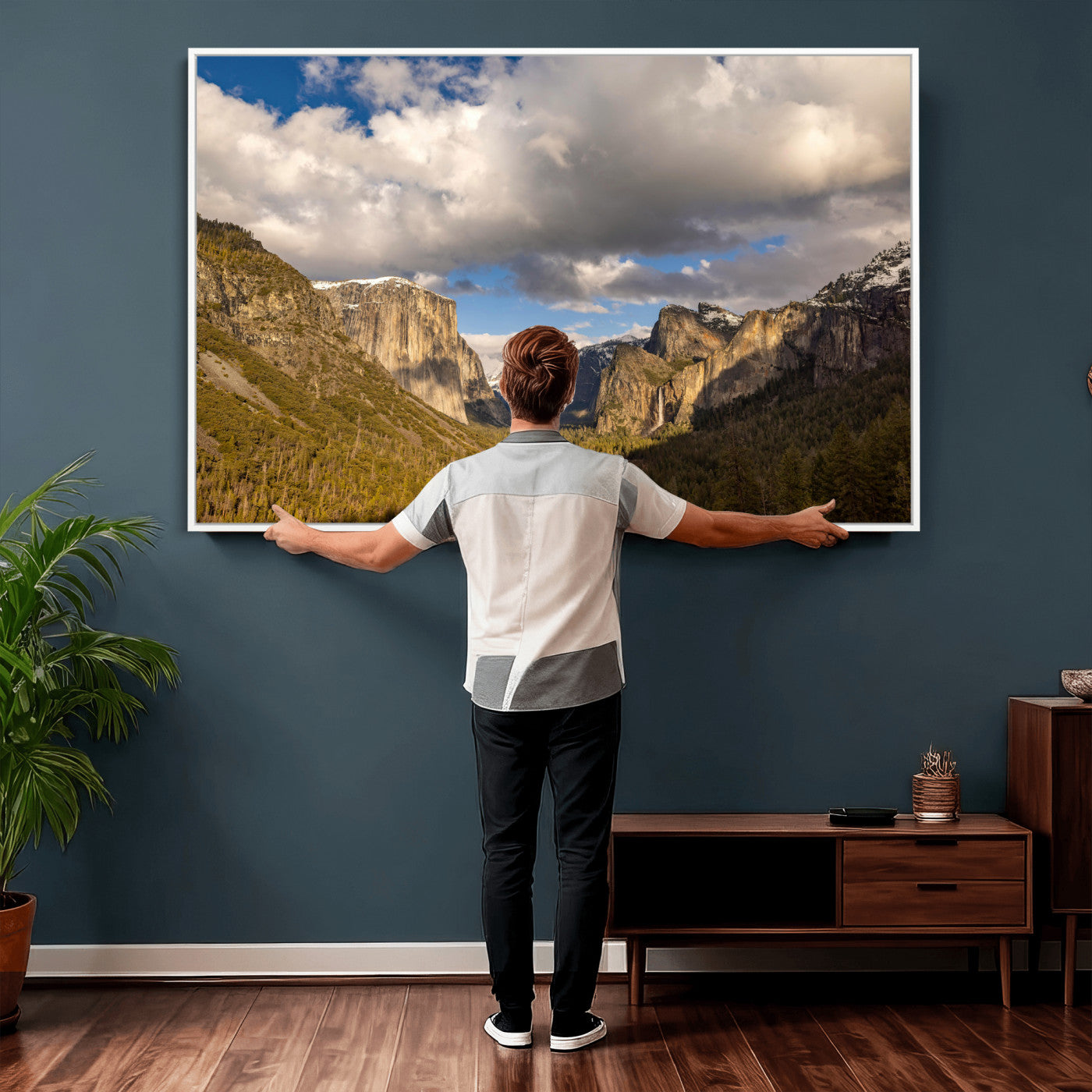 51451302-MGV-CV-36X24 - Yosemite Valley Mountain Landscape Wall Art Canvas Print, Granite Cliff Forest Valley Canvas Print, California National Park Scenic Art Printing